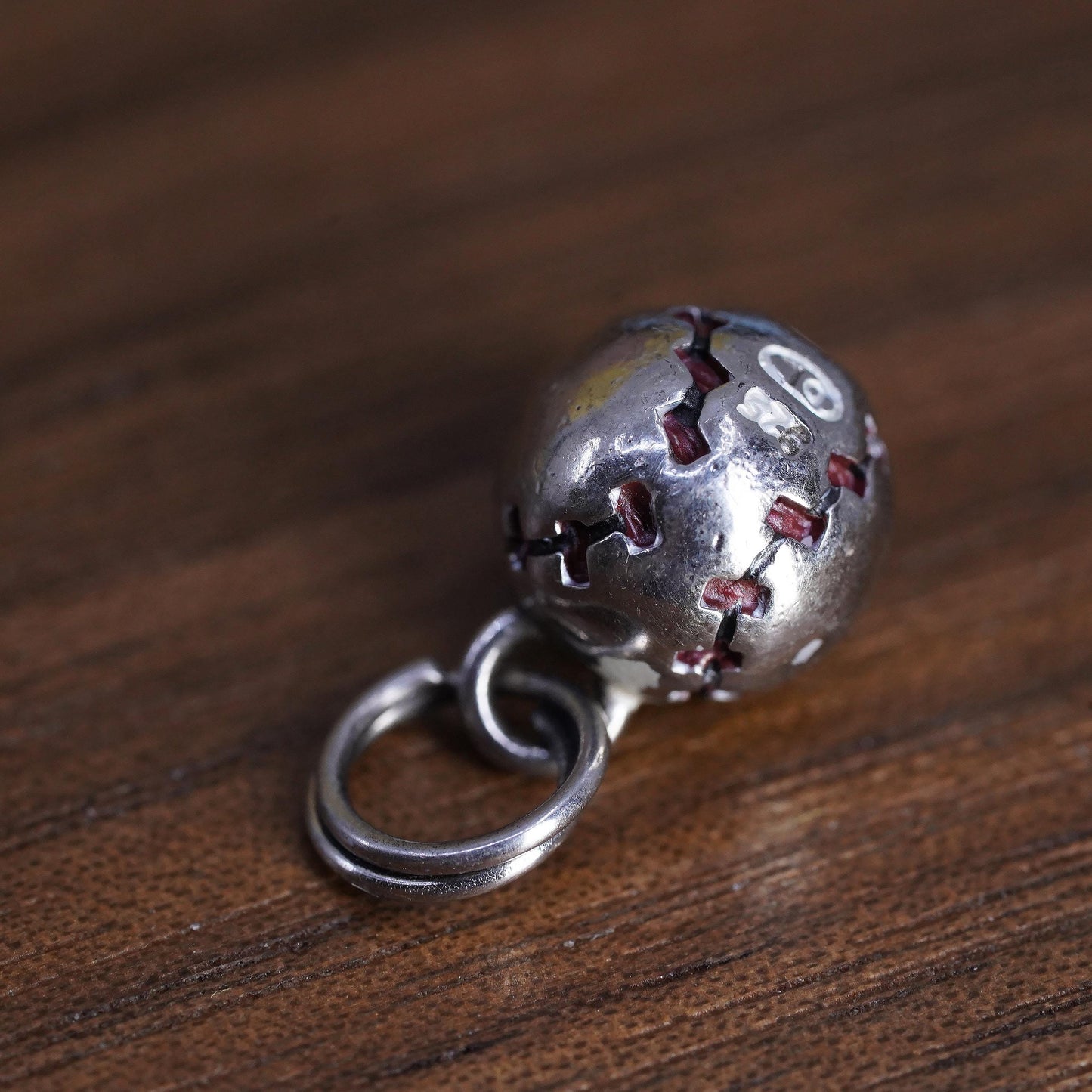 Vintage Sterling silver handmade ball charm, 925 baseball pendant