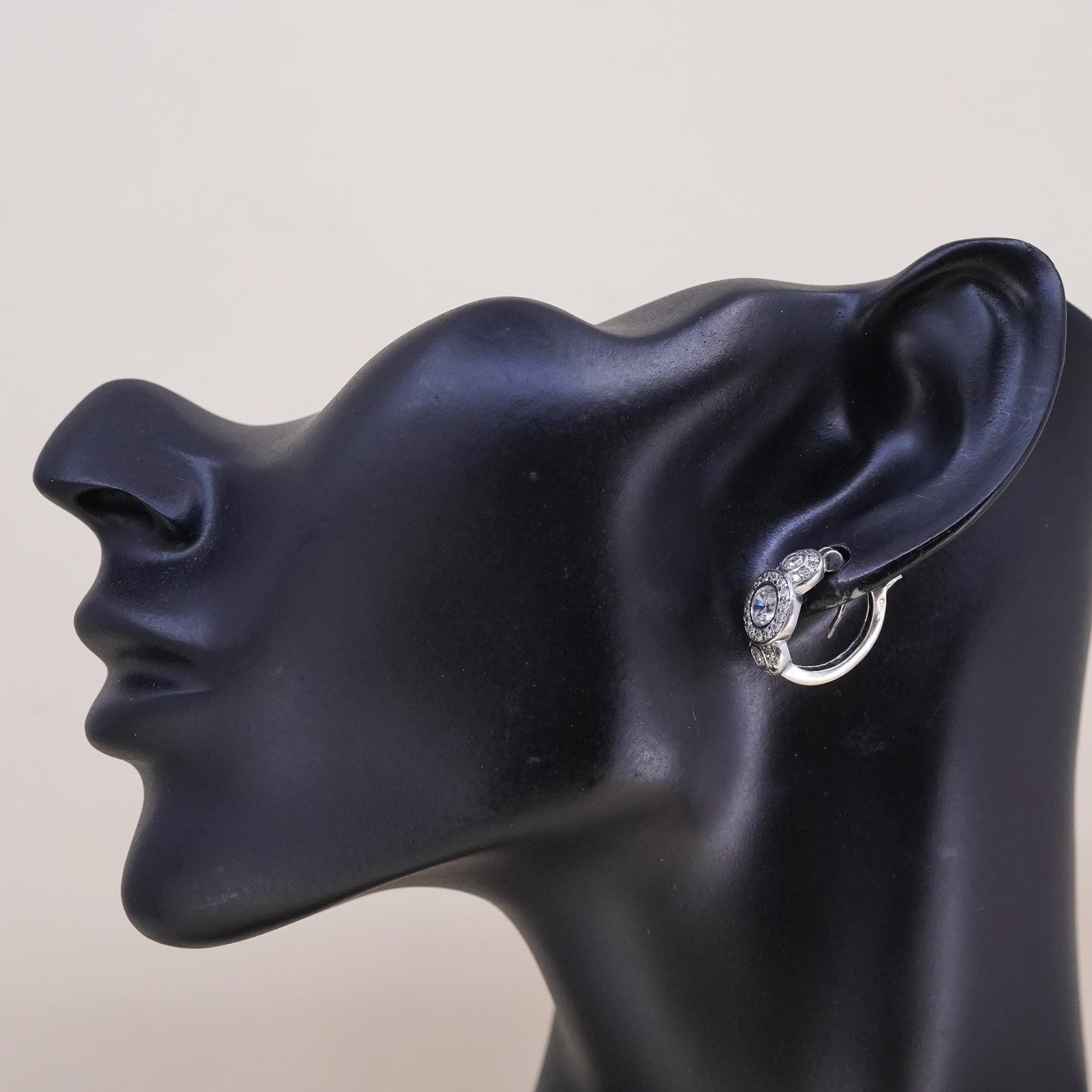 0.75”, Ferroni sterling silver single earring, 925 huggie hoop with clear Cz