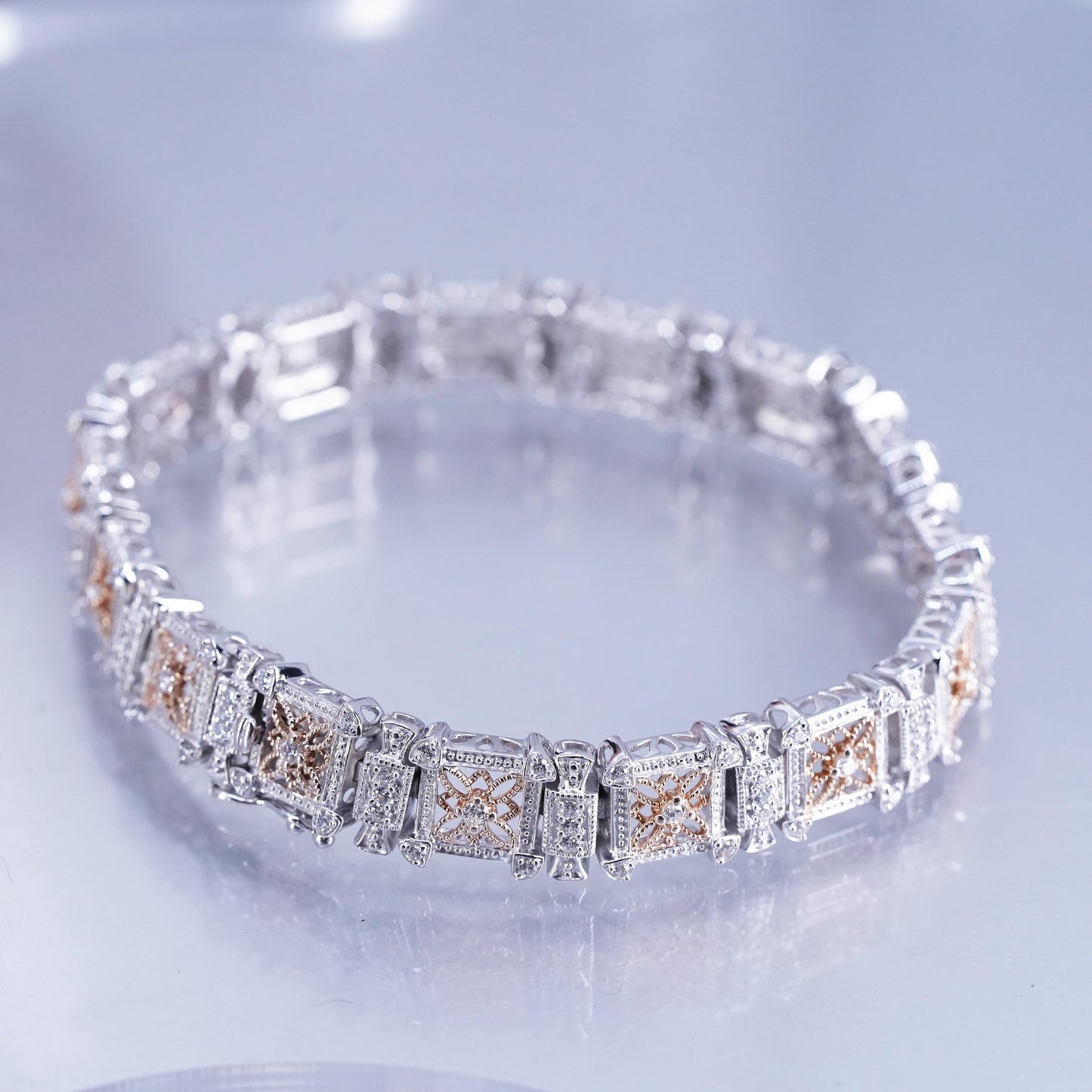7”, Italian vermeil gold filled Sterling 925 silver tennis bracelet chain cz