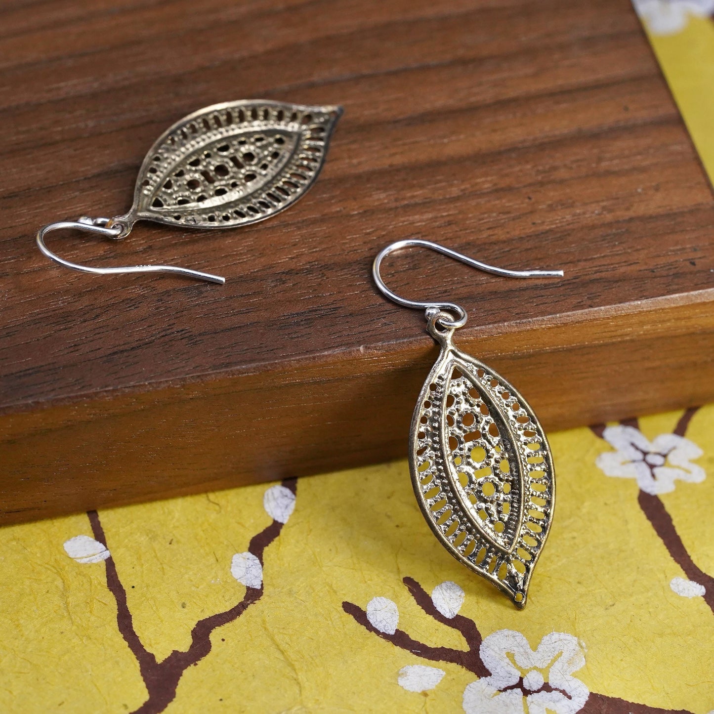Vintage Sterling 925 silver handmade leaf earrings