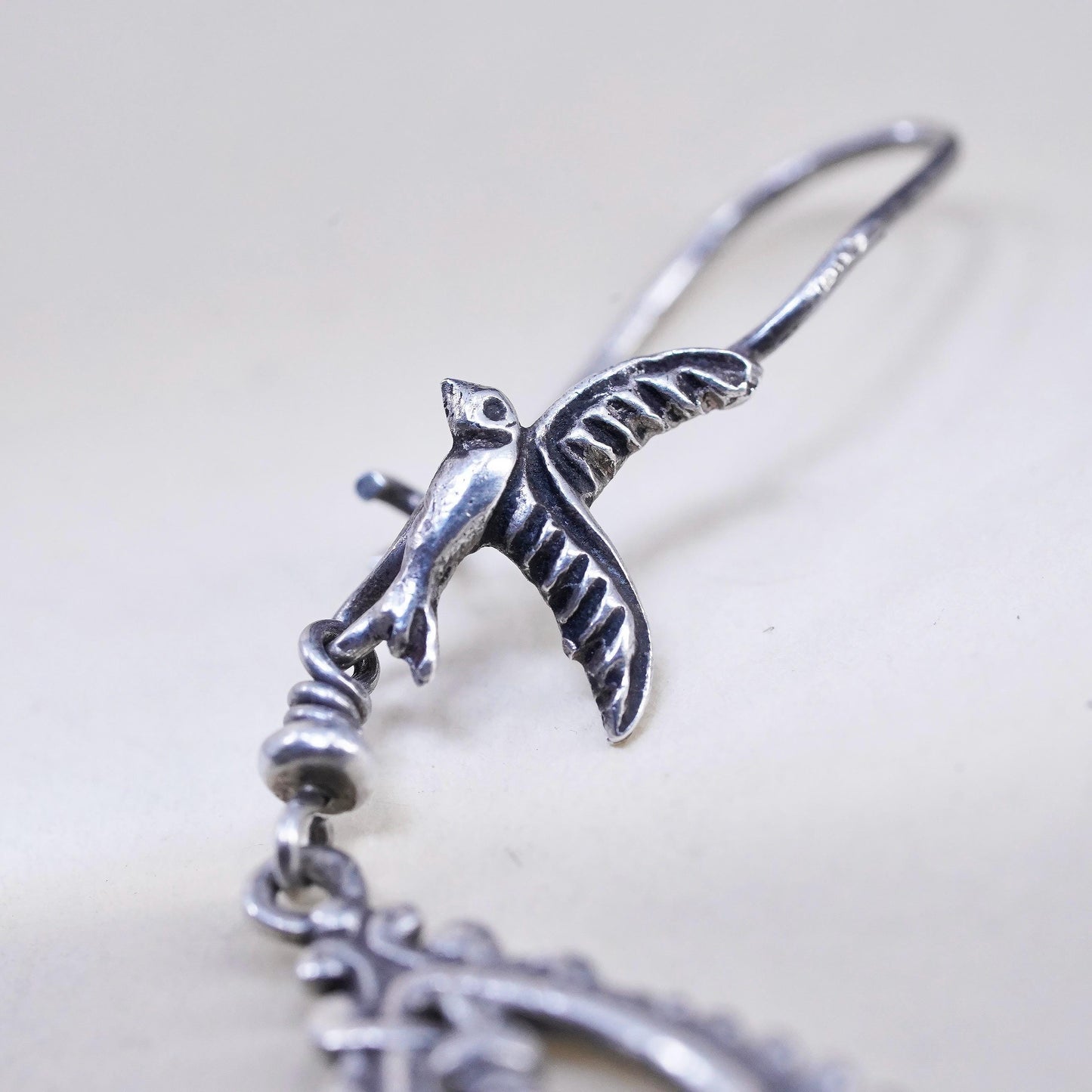 Southwestern Sterling Silver Swallow Bird Dangles, Teardrop Filigree Earrings