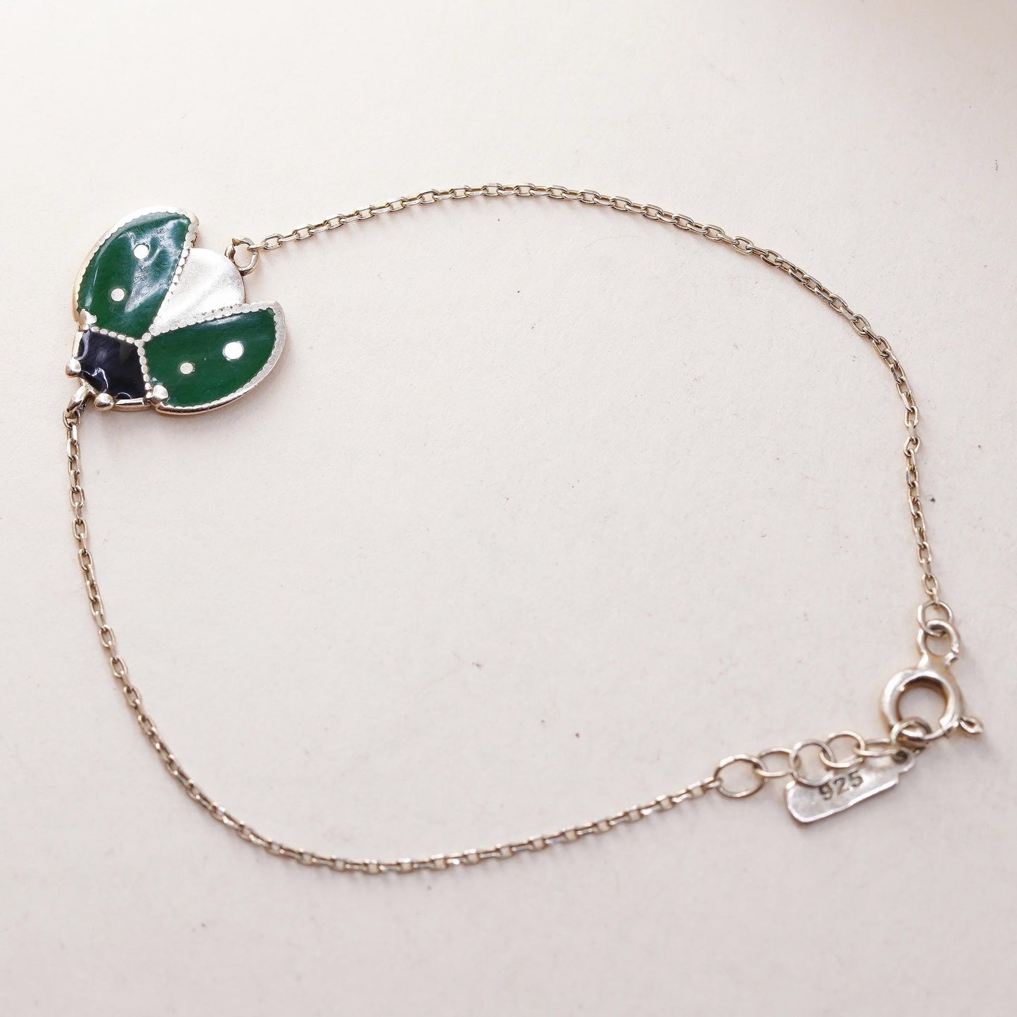 6.25”, vermeil gold over sterling silver bracelet, 925 circle enamel ladybug