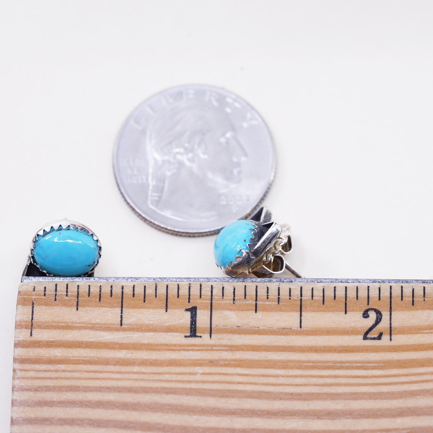 Vintage MC Sterling silver handmade earrings, 925 cat kitty studs turquoise
