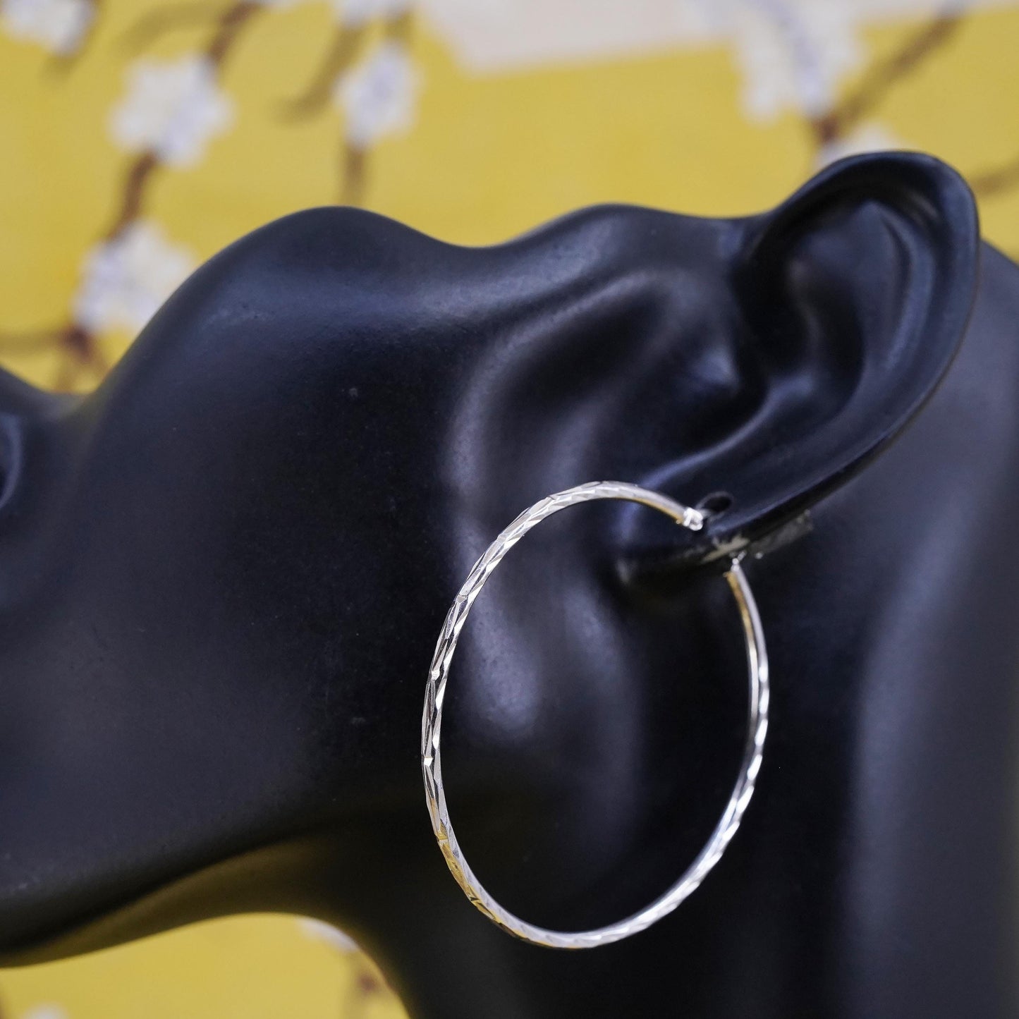 2", vintage Sterling silver handmade earrings, 925 hoops diamond cut textured