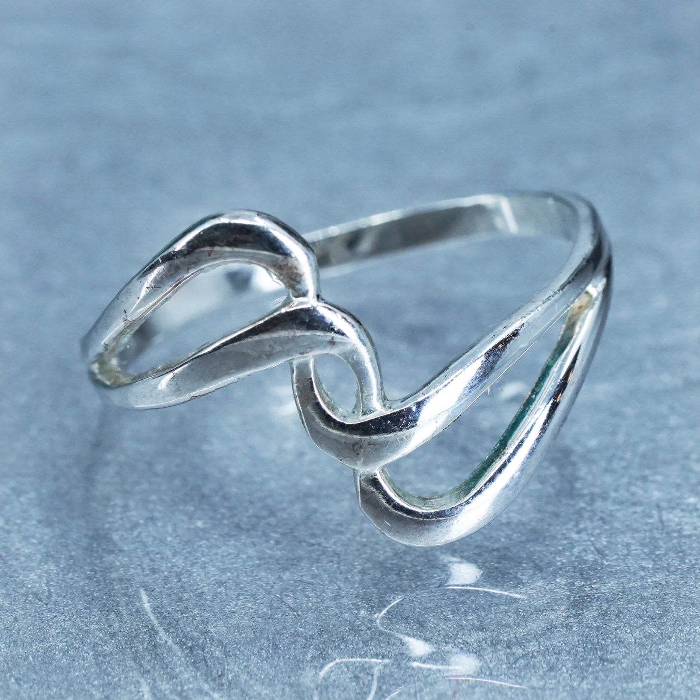 Size 8.75, vintage modern Sterling 925 silver handmade ring, wavy band