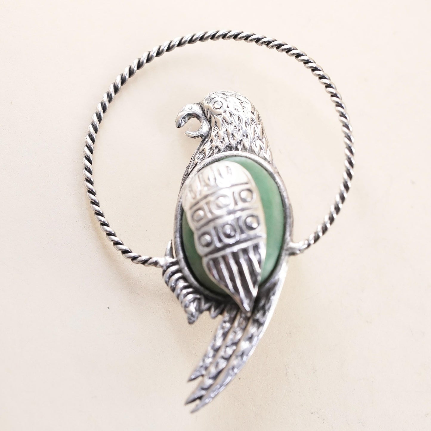 Vintage southwestern sterling silver brooch, 925 parrot bird pin with turquoise