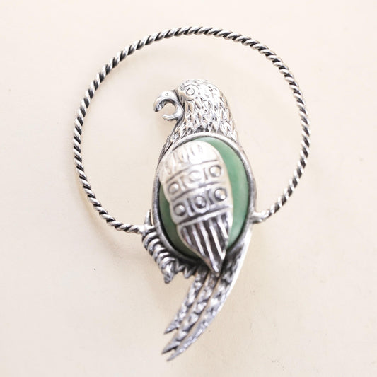 Vintage southwestern sterling silver brooch, 925 parrot bird pin with turquoise