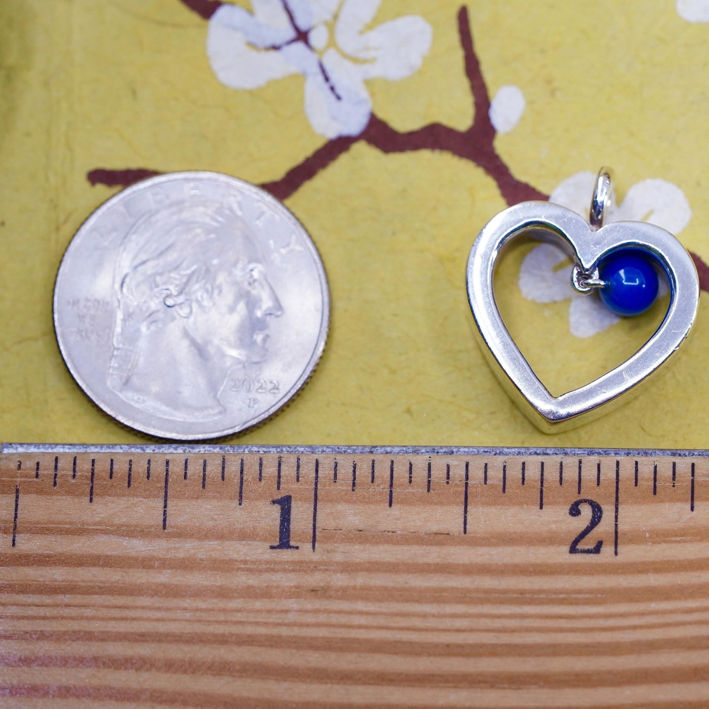 Vintage designer Sterling silver pendant, 925 heart charm with chalcedony bead