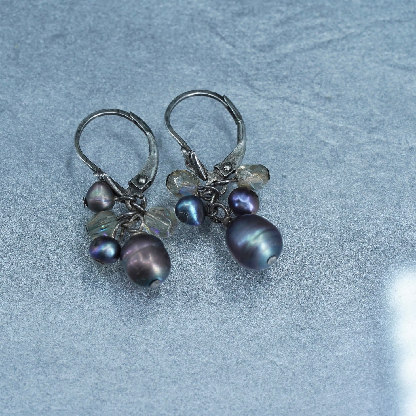 Vintage Sterling 925 silver handmade earrings with black pearl