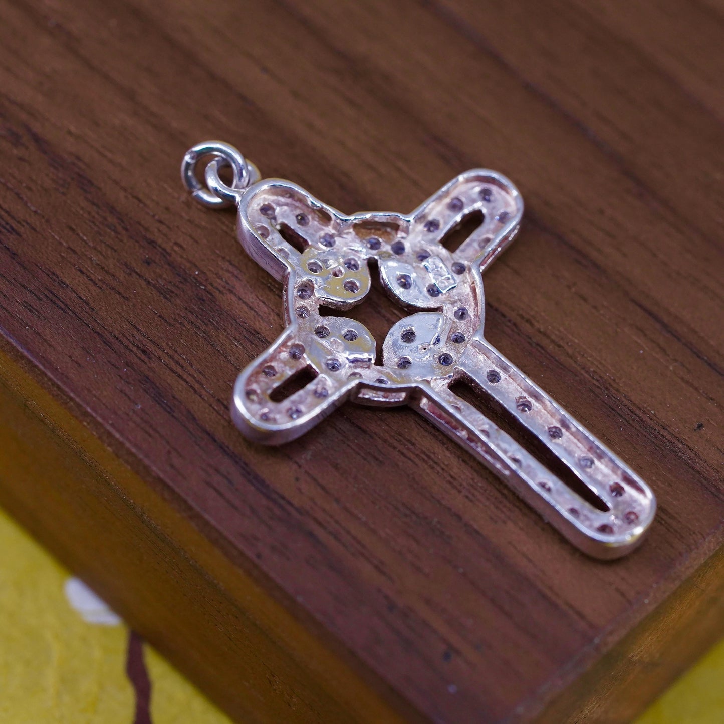 Vintage Sterling silver pendant, 925 cross with cluster cz