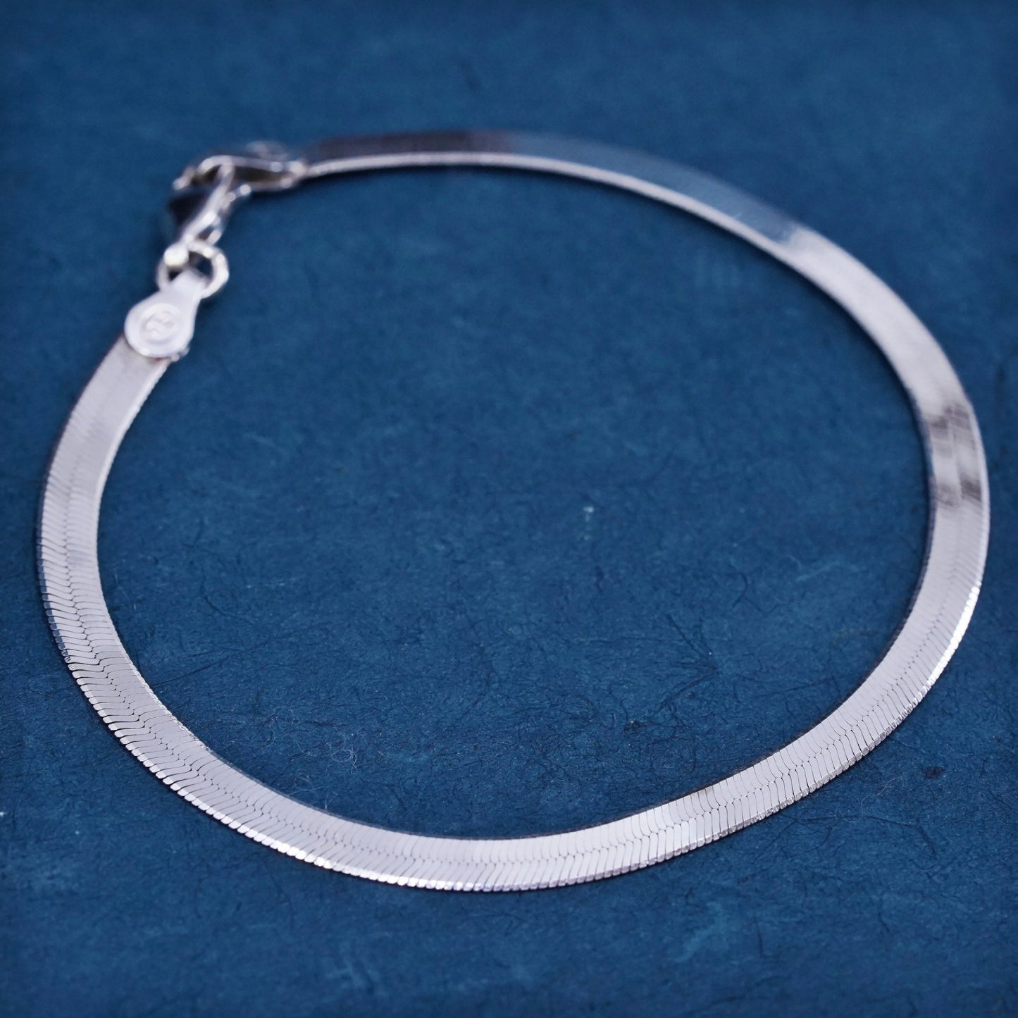7”, 4mm, vintage Sterling silver handmade bracelet, 925 herringbone chain