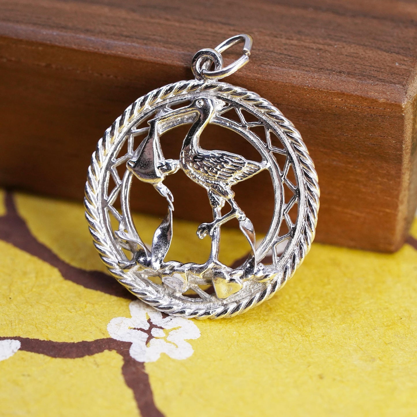 Sterling 925 Silver Stork Charm Pendant, Baby Delivery Bundle New Baby Keepsake