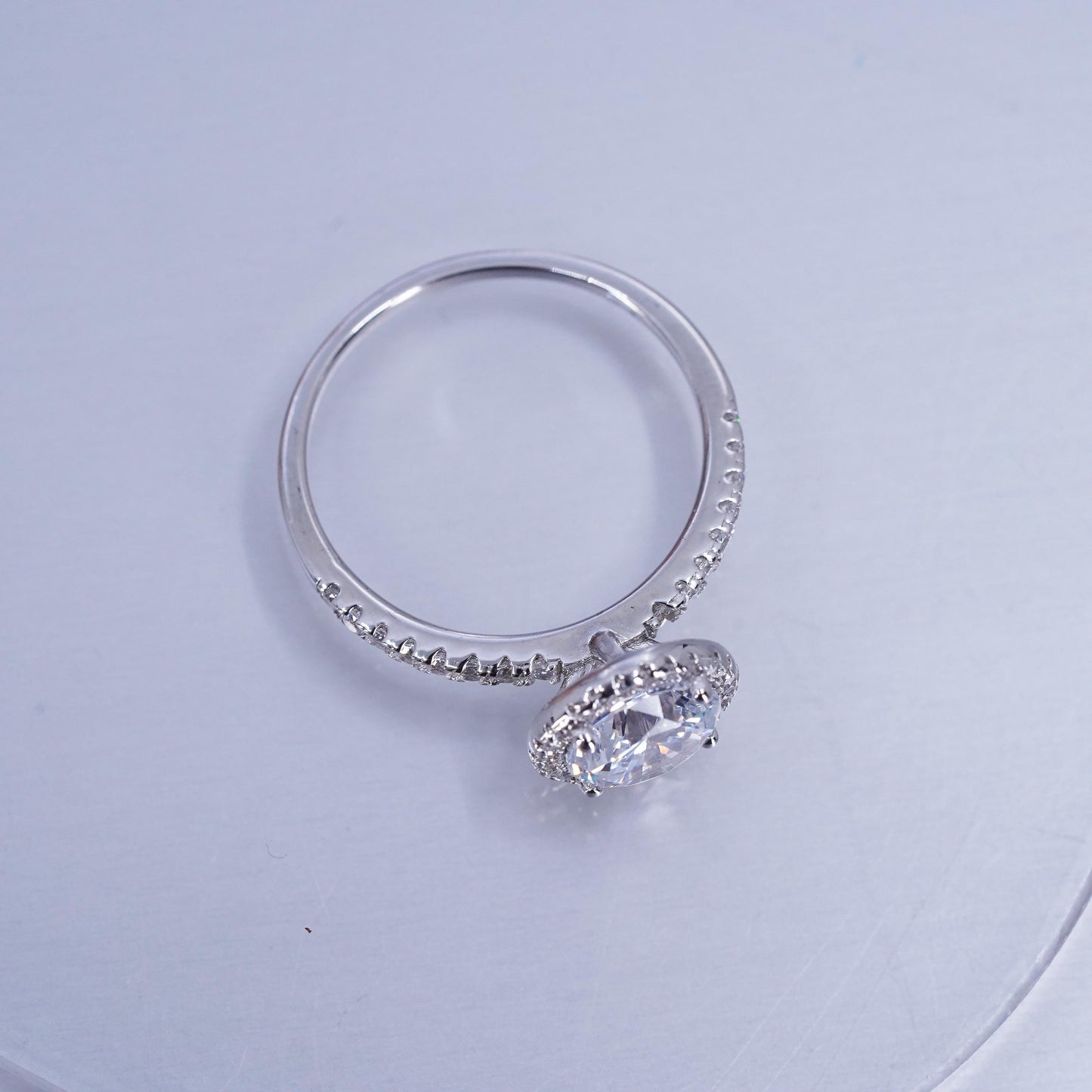 Size 9, vintage Sterling 925 silver statement engagement ring with cluster Cz
