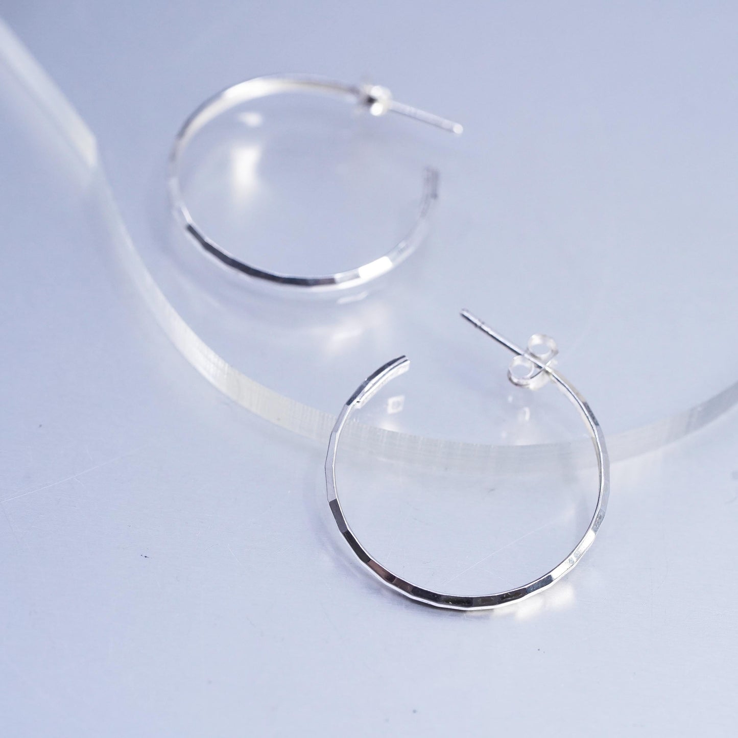 1", Vintage 925 Sterling Silver Handmade Hoop Earrings, 925 Studs huggie