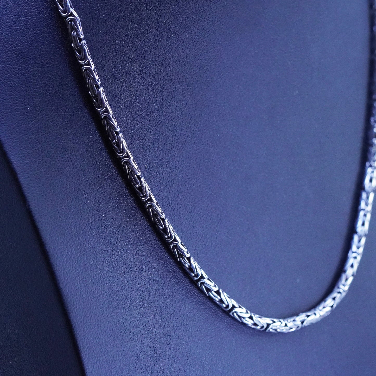 17", 4mm, vintage Sterling silver Birdcage chain, 925 Byzantine men’s necklace