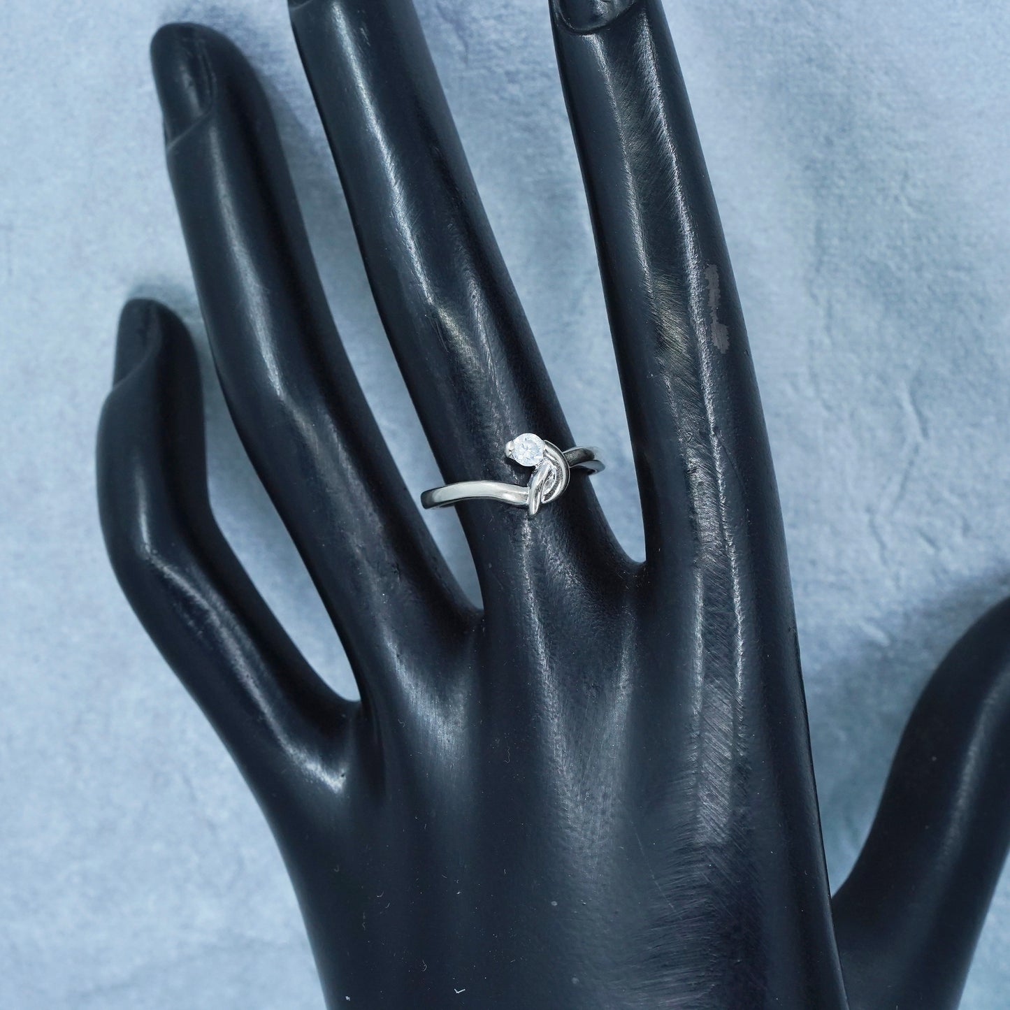 Size 6.25, vintage Sterling 925 silver handmade engagement ring with Cz