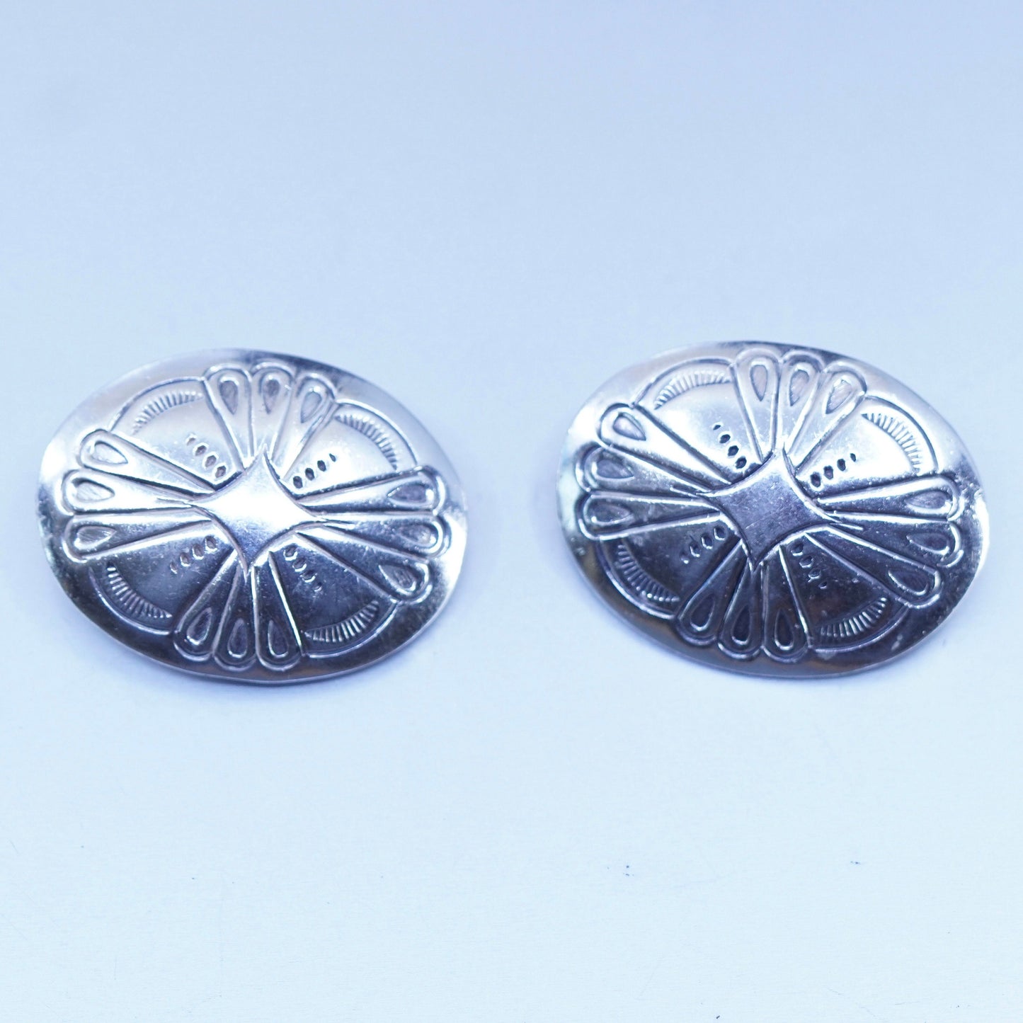 Native American Navajo Sterling 925 silver handmade earrings, textured clip on