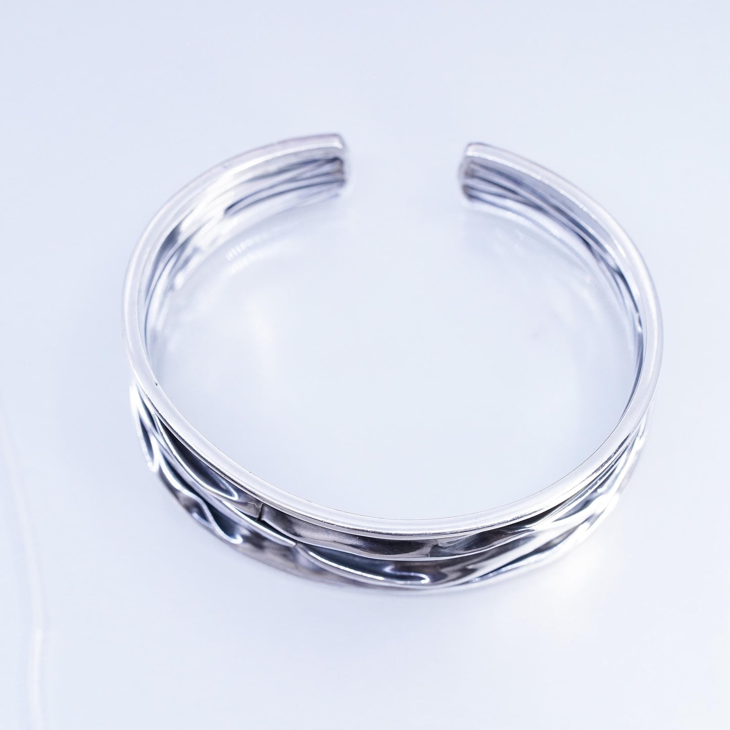 5.75”, Vintage Mexican oxidized Sterling 925 silver bracelet, wide wrinkle cuff
