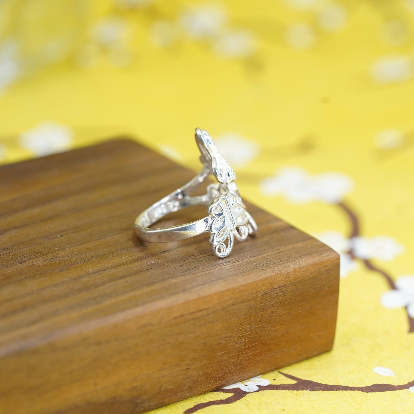 Size 6.5, Sterling silver handmade cocktail ring, 925 butterfly wrap band