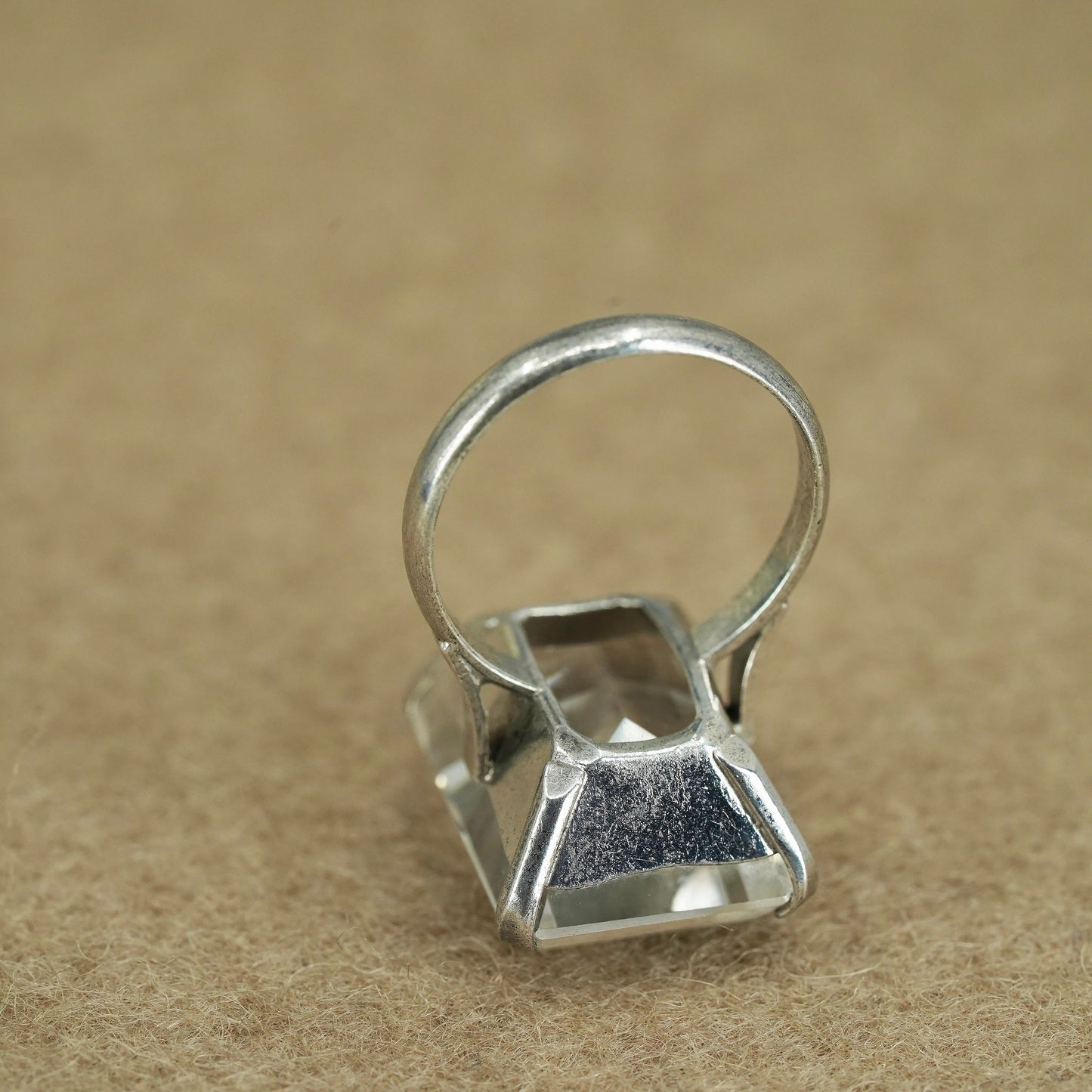 Size 5, vintage Sterling 925 silver handmade ring with crystal