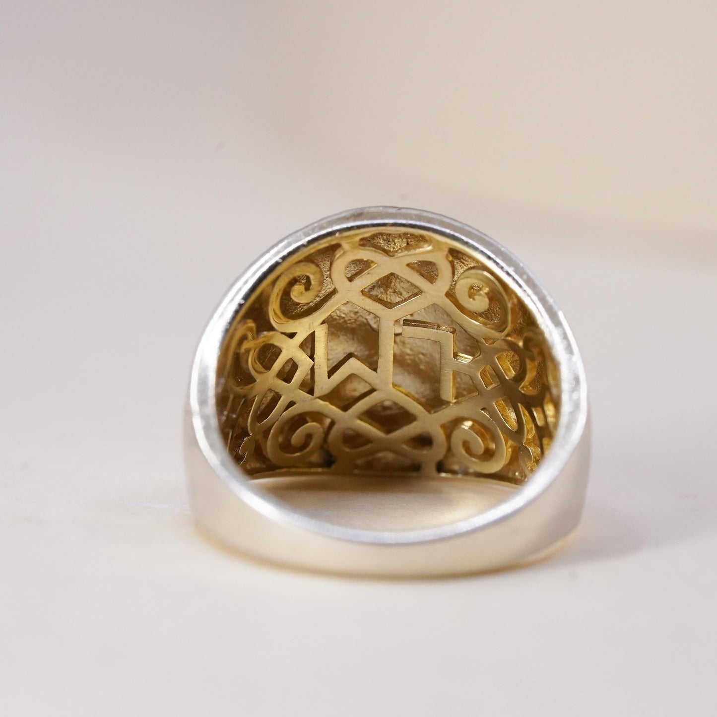 Size 7.25, Vermeil gold over sterling silver textured band ring, love more