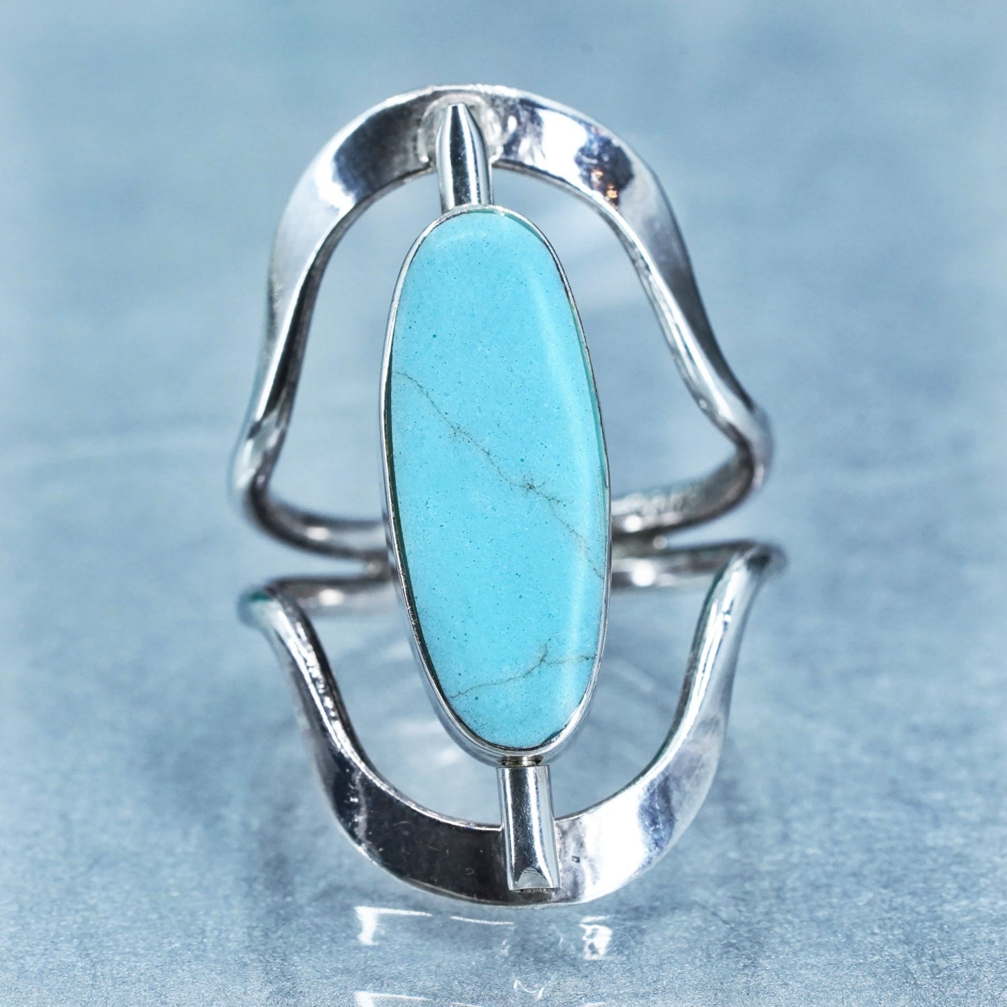 Size 8, Mexican Sterling 925 silver handmade spinner ring with onyx turquoise