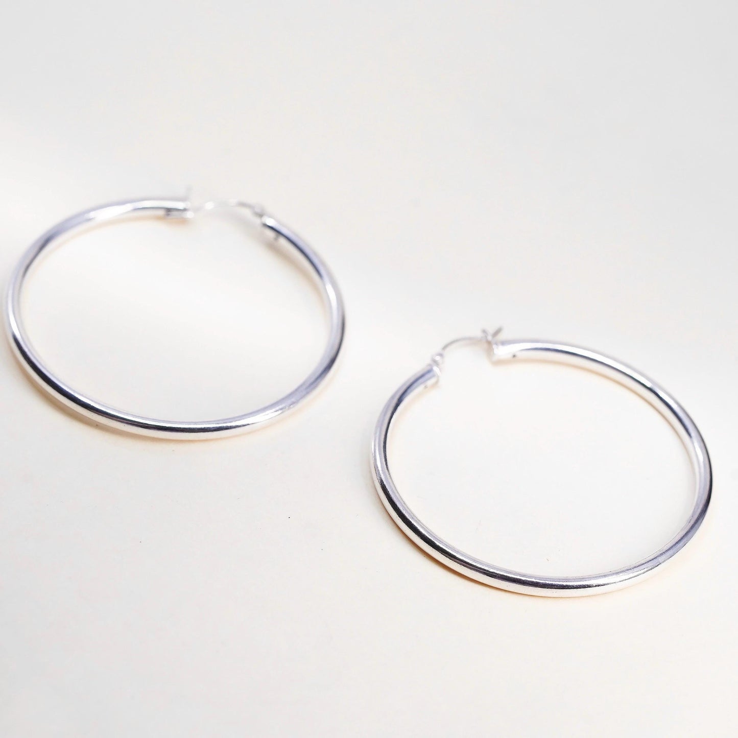 2" Vintage 925 sterling silver loop earrings, minimalist primitive hoops