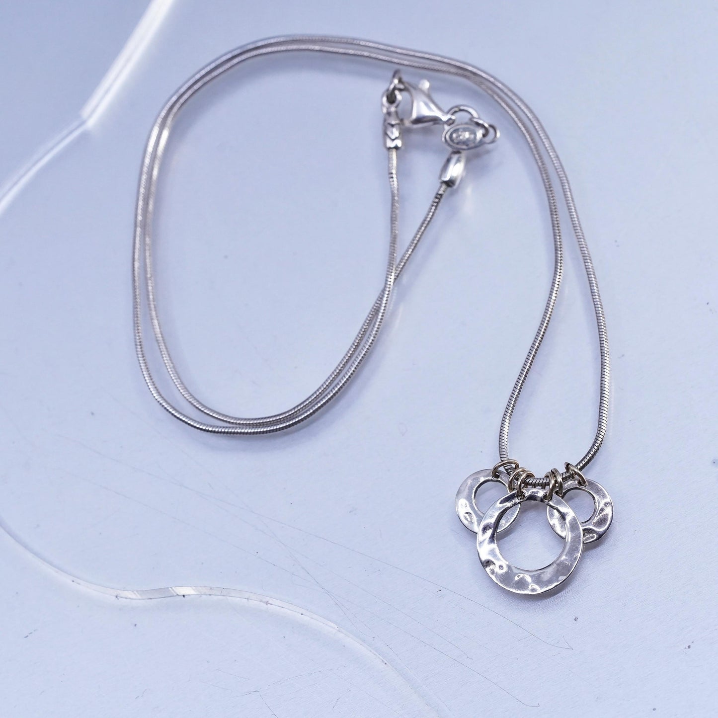 18", Brighton Sayan Sterling Silver snake Necklace and hammered circle pendant