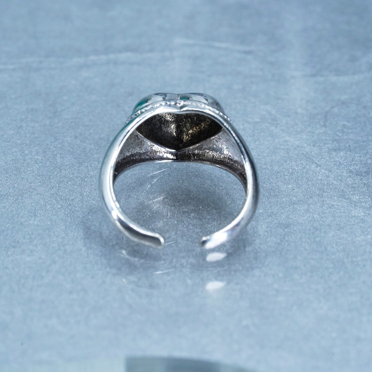 Size adjustable southwestern Sterling 925 silver handmade heart ring, band