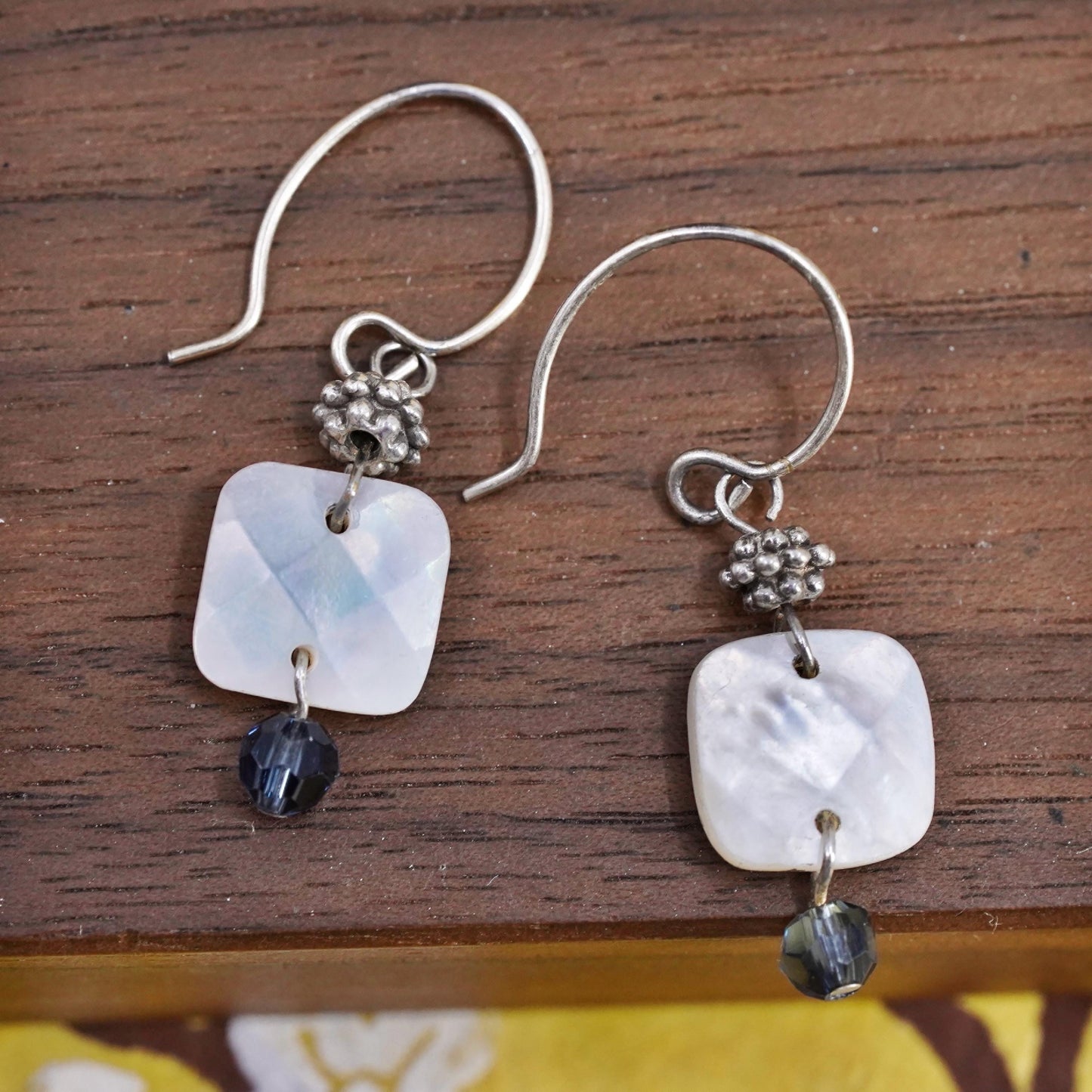 Vintage Sterling 925 silver handmade earrings w/ white mother of pearl dangles