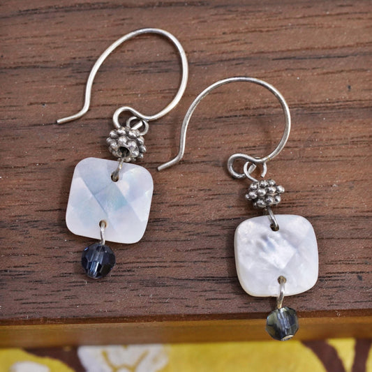 Vintage Sterling 925 silver handmade earrings w/ white mother of pearl dangles