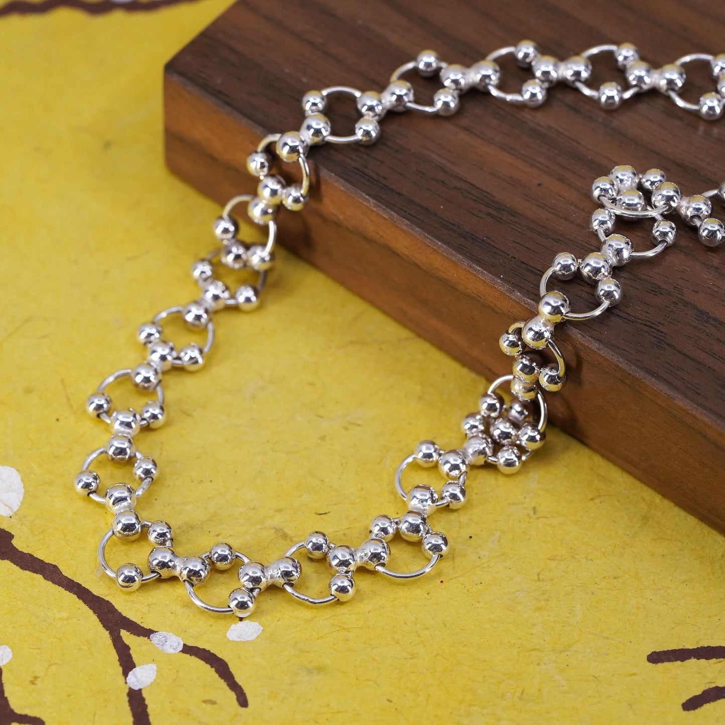 16", vintage sterling silver handmade necklace 10mm 925 circle chain with beads