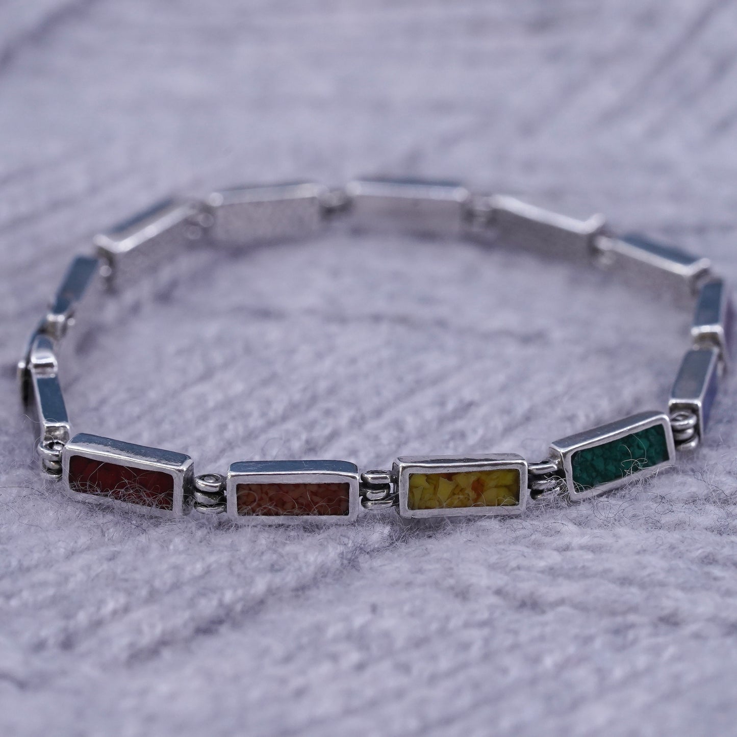 7.5”, Mexico Sterling 925 silver handmade tennis bracelet colorful turquoise