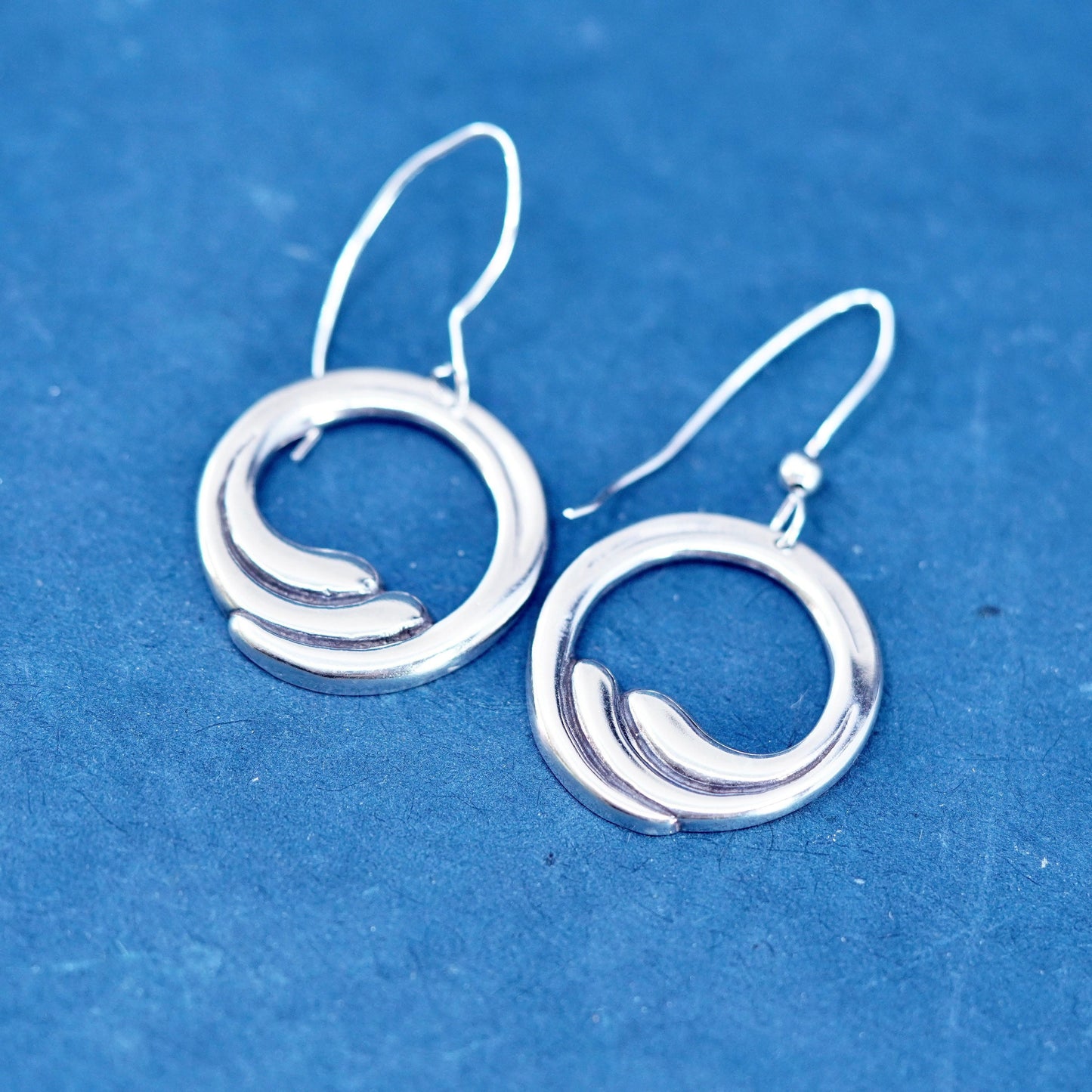 Vtg Jezlaine jewelry modern Sterling 925 silver handmade earrings wavy circle