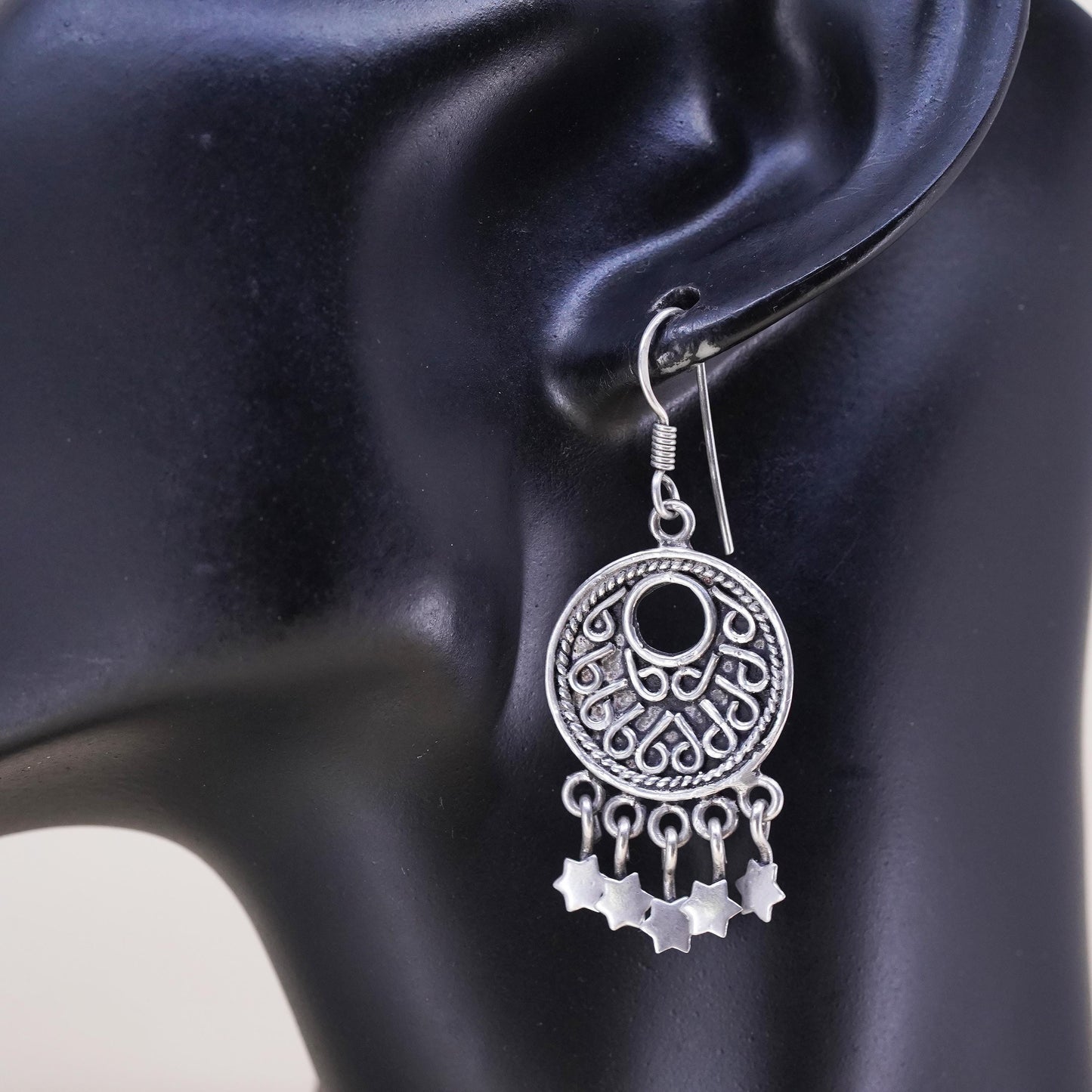 Vintage southwestern Sterling 925 Silver disc single earring with star charms