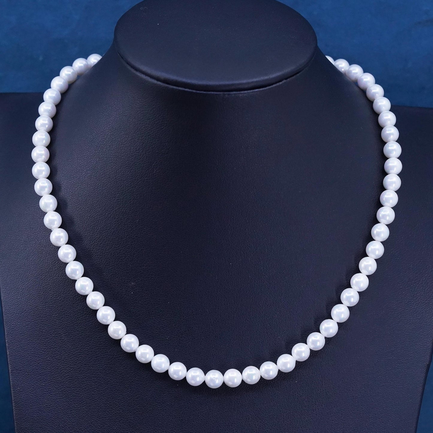 16", vintage Sterling 925 silver handmade necklace 6mm white freshwater pearls