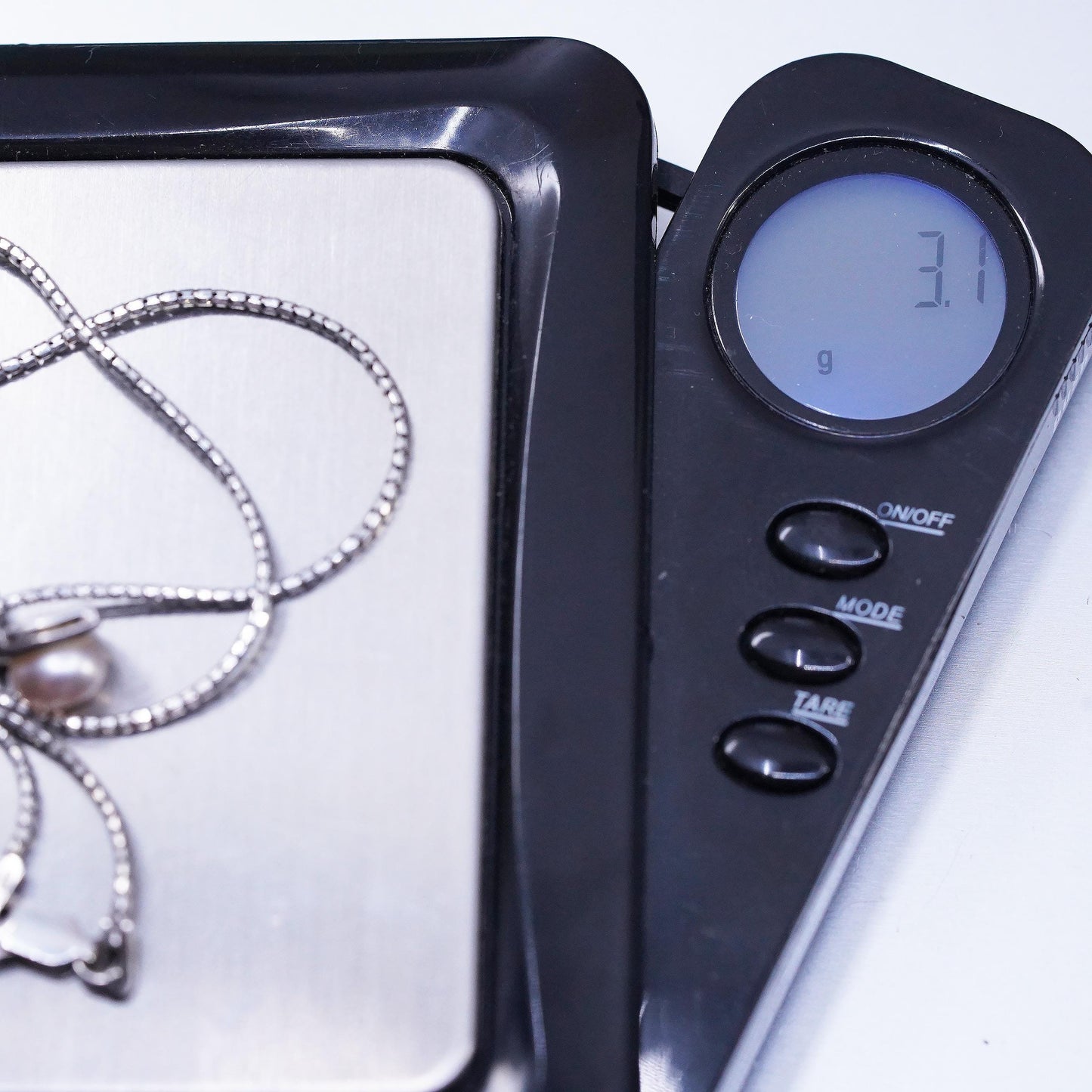 18", vintage sterling silver necklace, 925 snake chain with heart pearl pendant