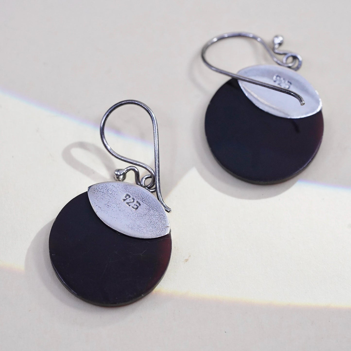 Vintage sterling silver handmade earrings, red mother of pearl round drops bead