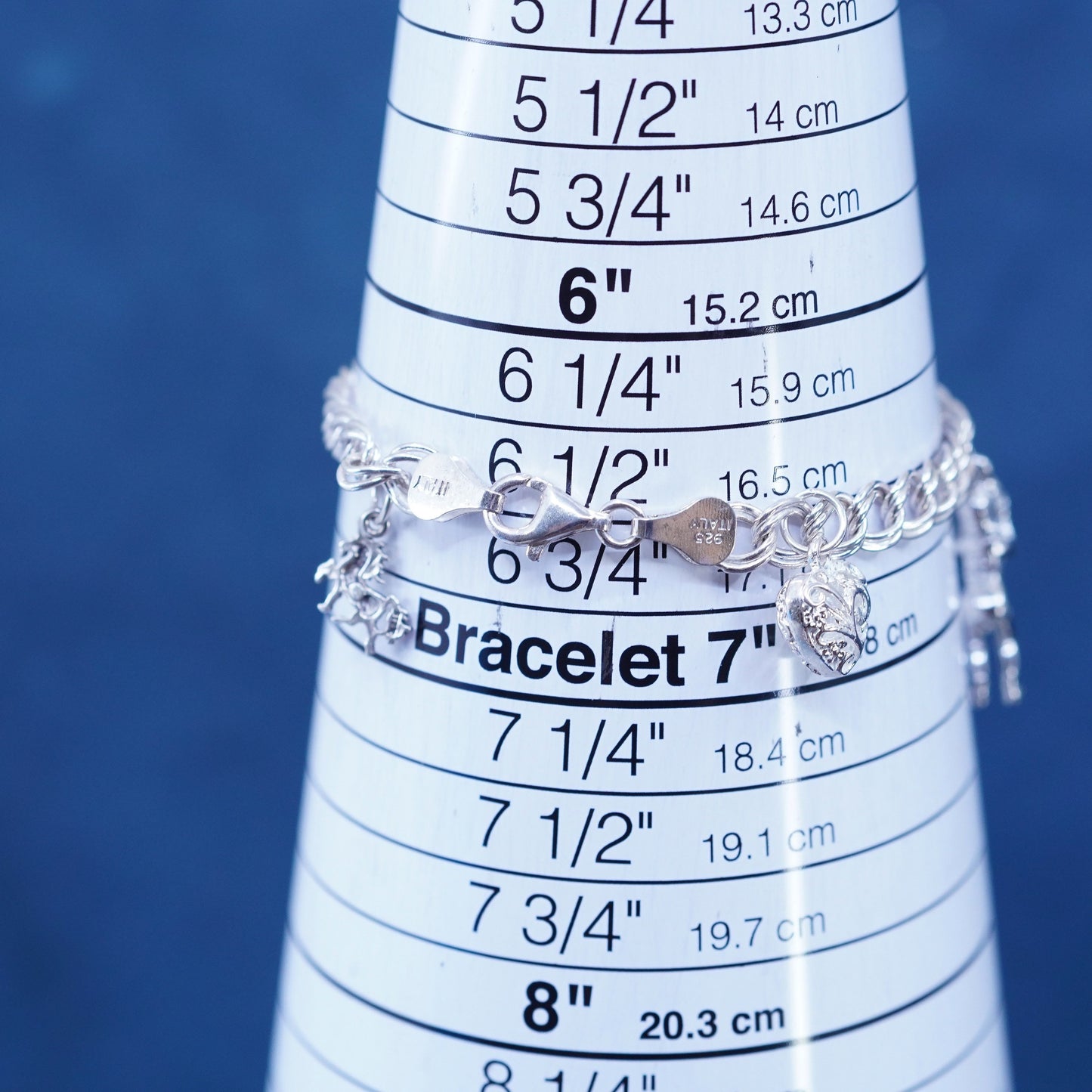 6.5”, Sterling silver 925 handmade bracelet, heart, Basketball player charms,