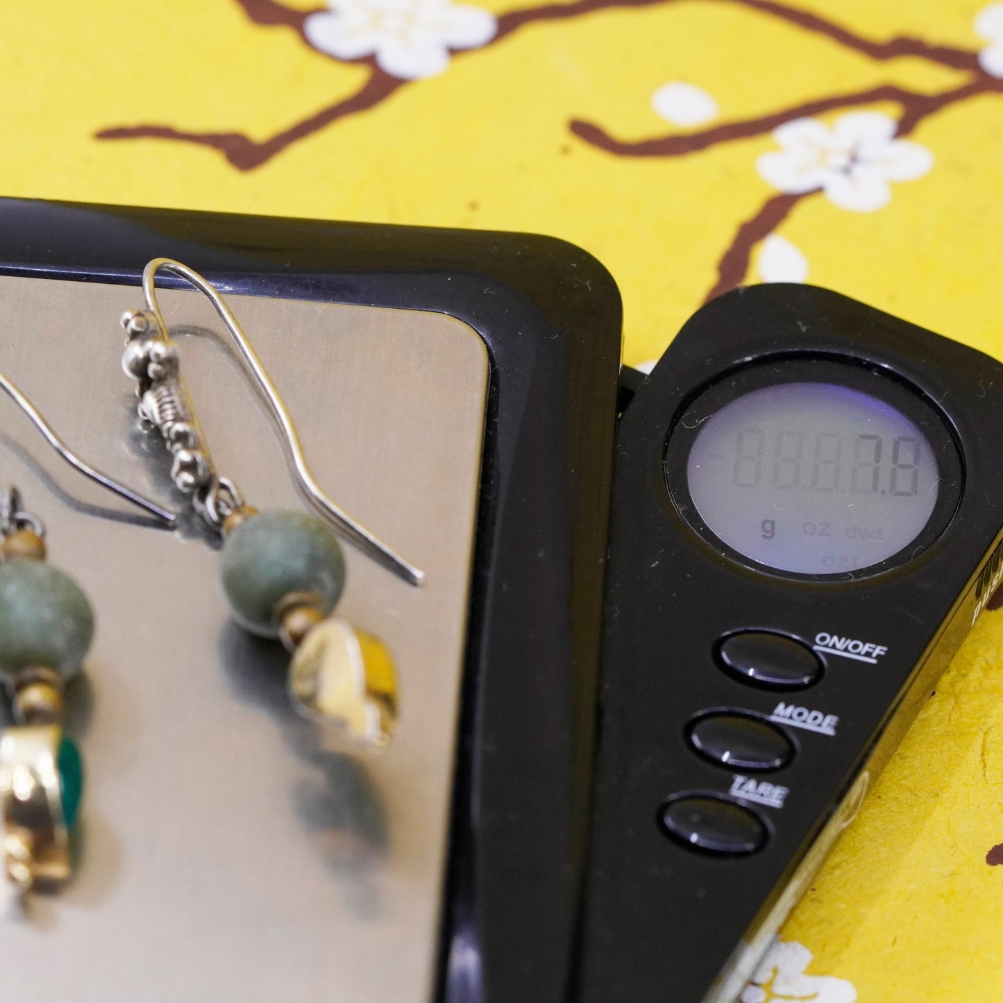 Vintage sterling silver 925 handmade cross earrings with teardrop jade