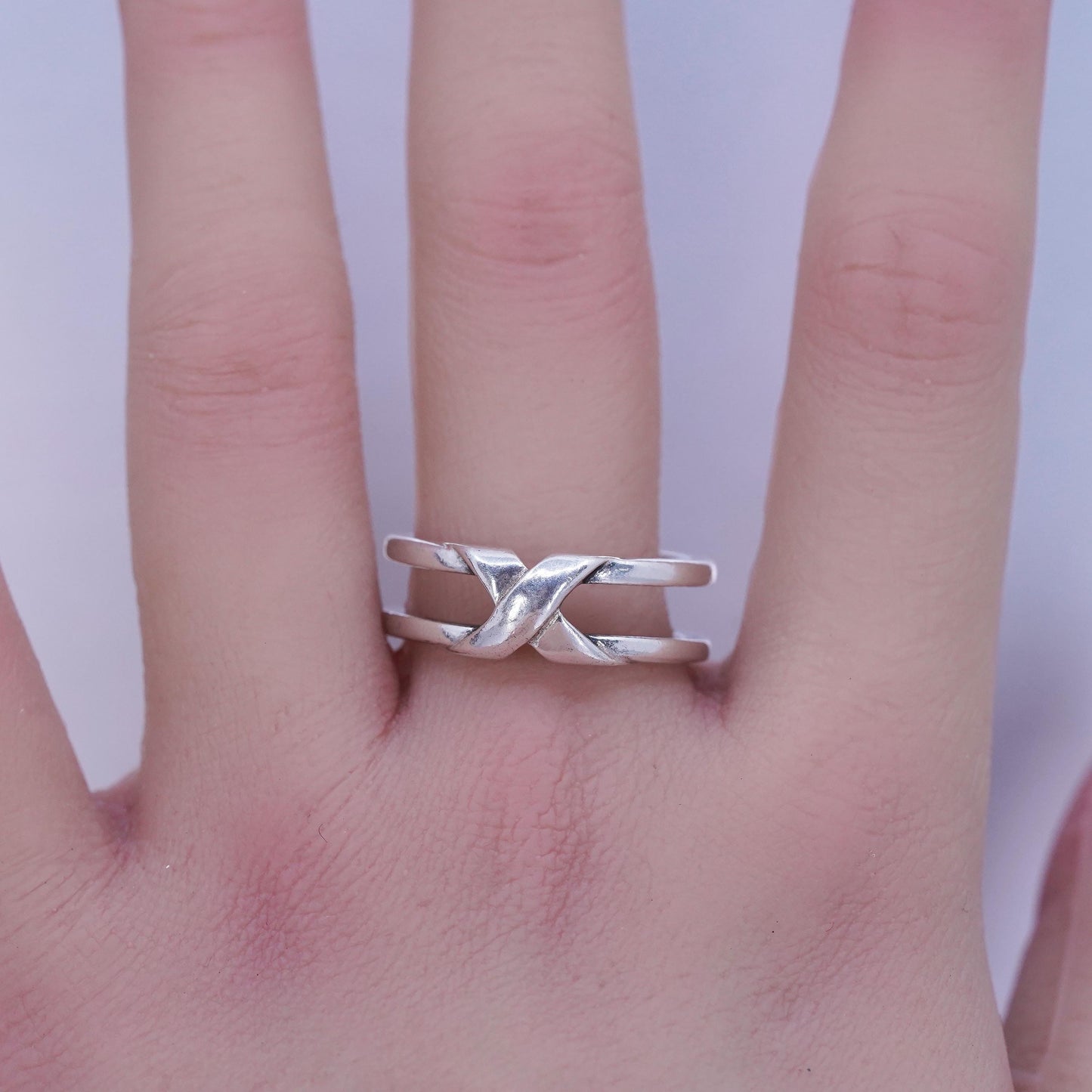Size 10, vintage Sterling 925 silver ring, crossed double band