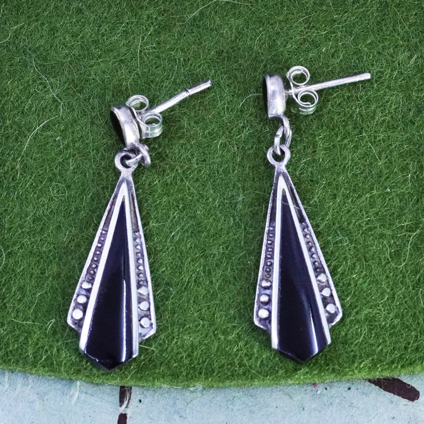 Vintage sterling 925 silver handmade earrings with onyx beads