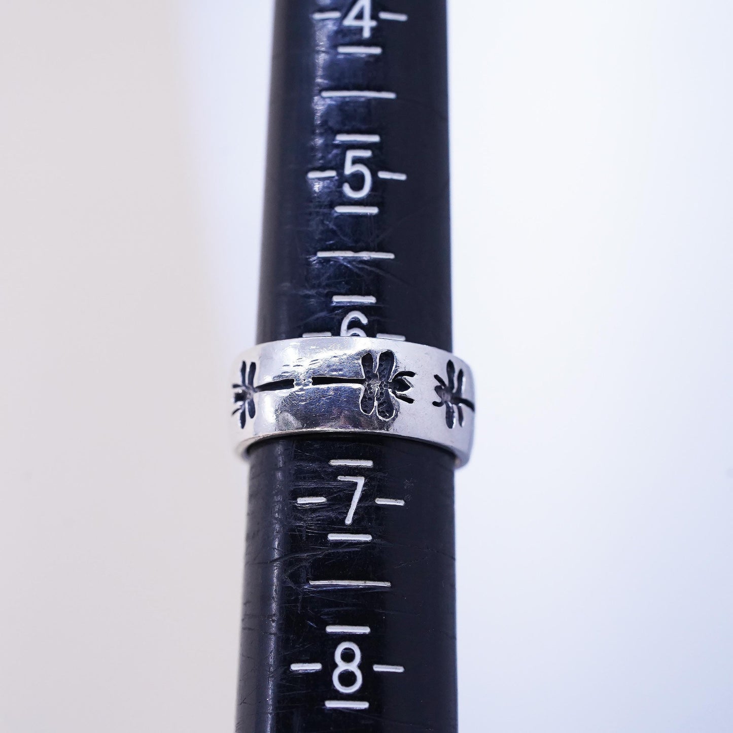 Size 6, vintage PSCL Sterling silver handmade ring, 925 dragonfly band