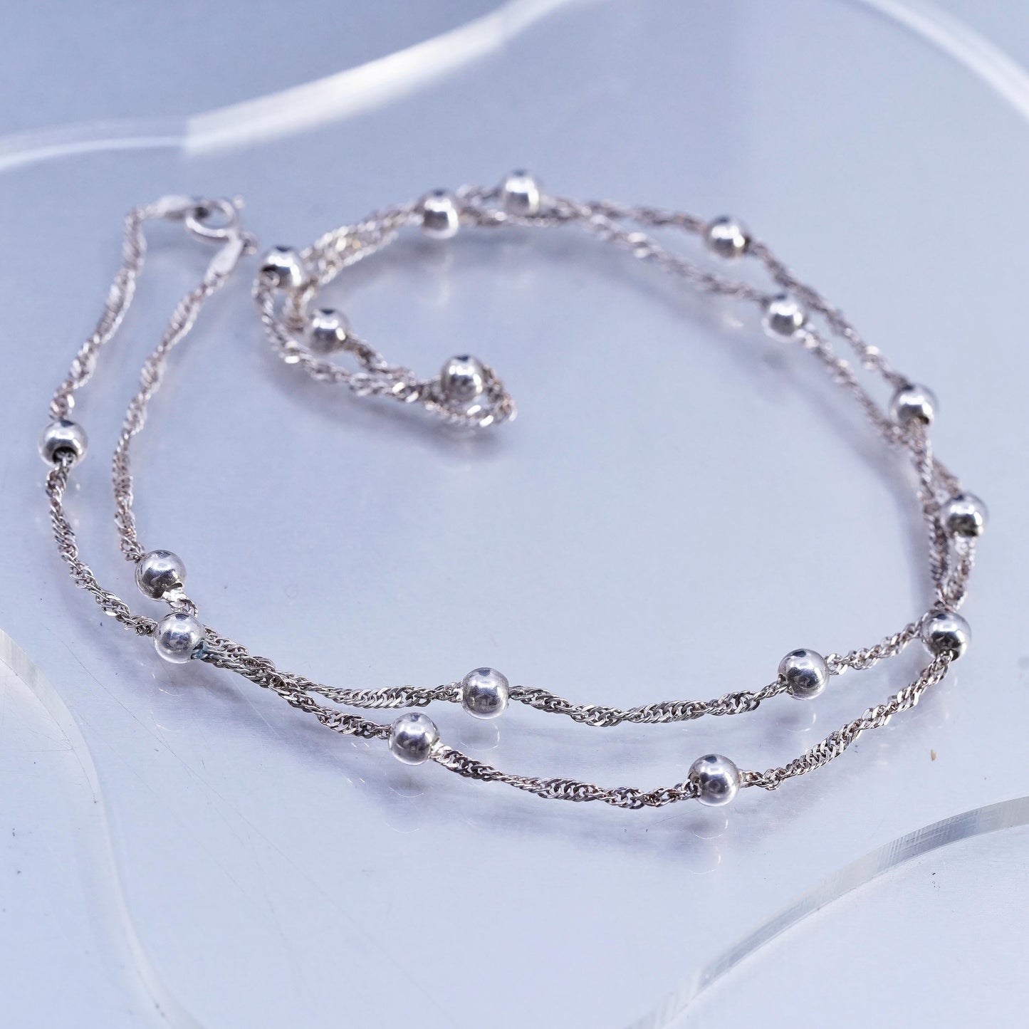 24", Italian Sterling 925 silver handmade twisted curb chain necklace 4mm beads