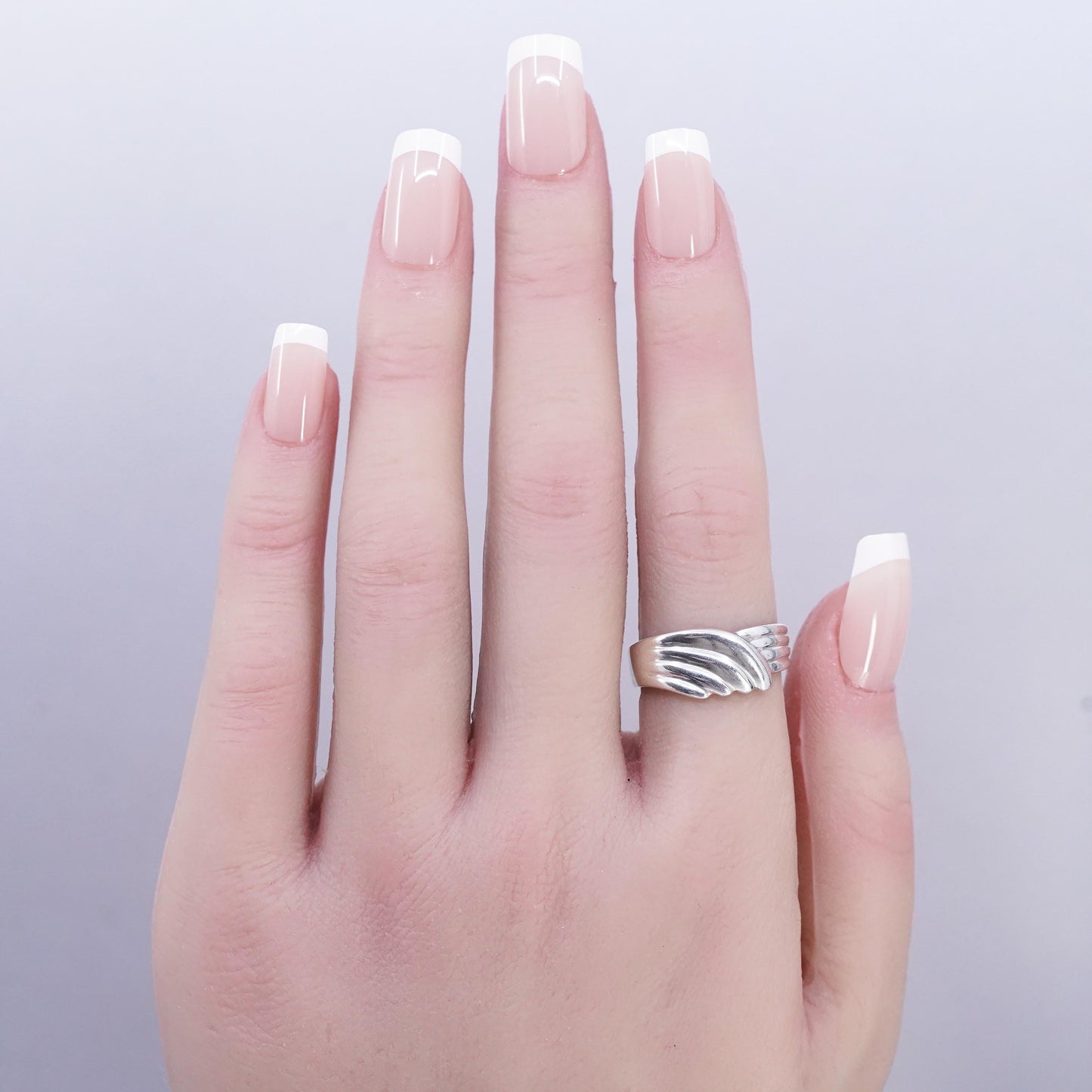 Size 7.25, vintage Sterling 925 silver handmade ring, modern ribbed band