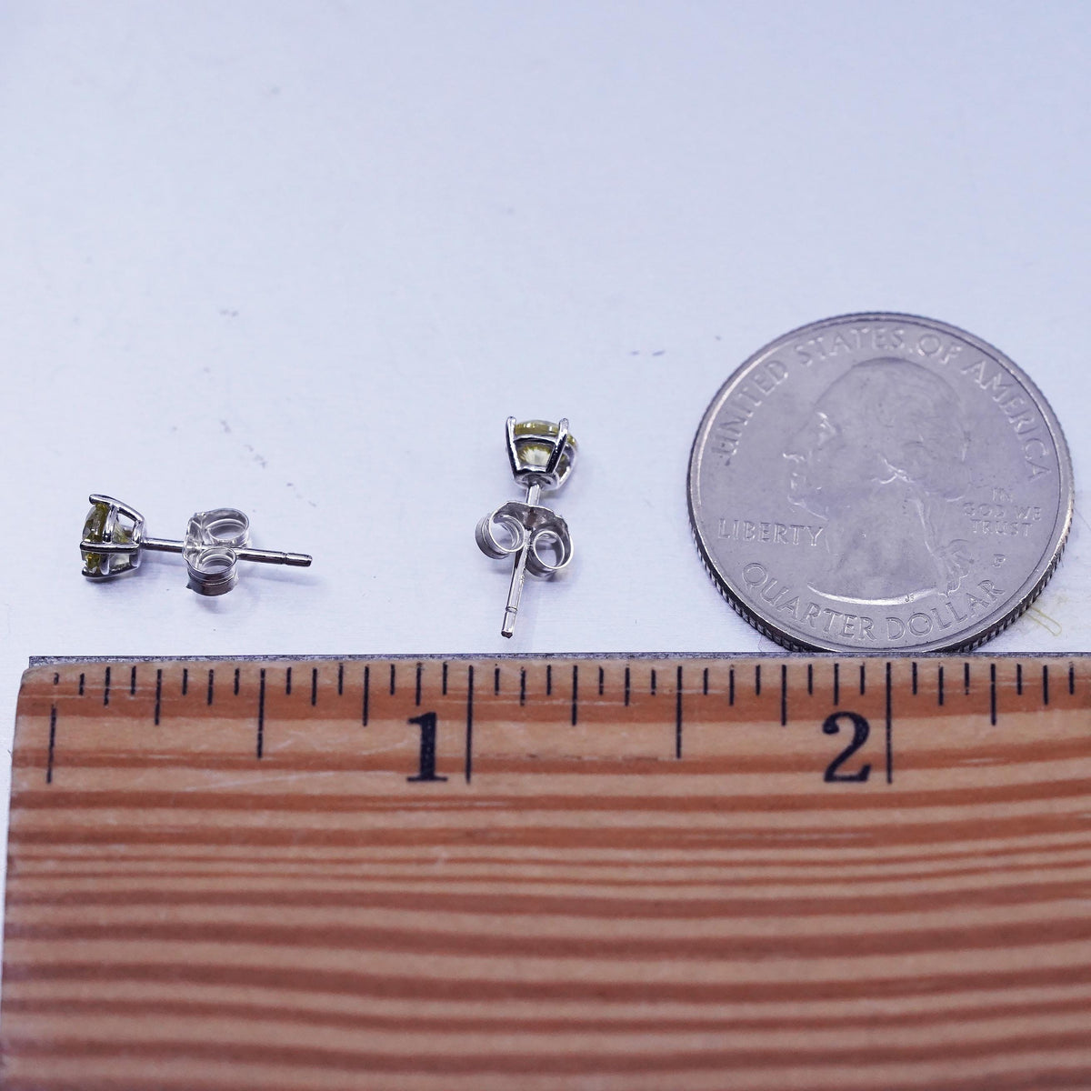 4mm, Vintage Sterling 925 silver handmade earrings, yellow crystal studs