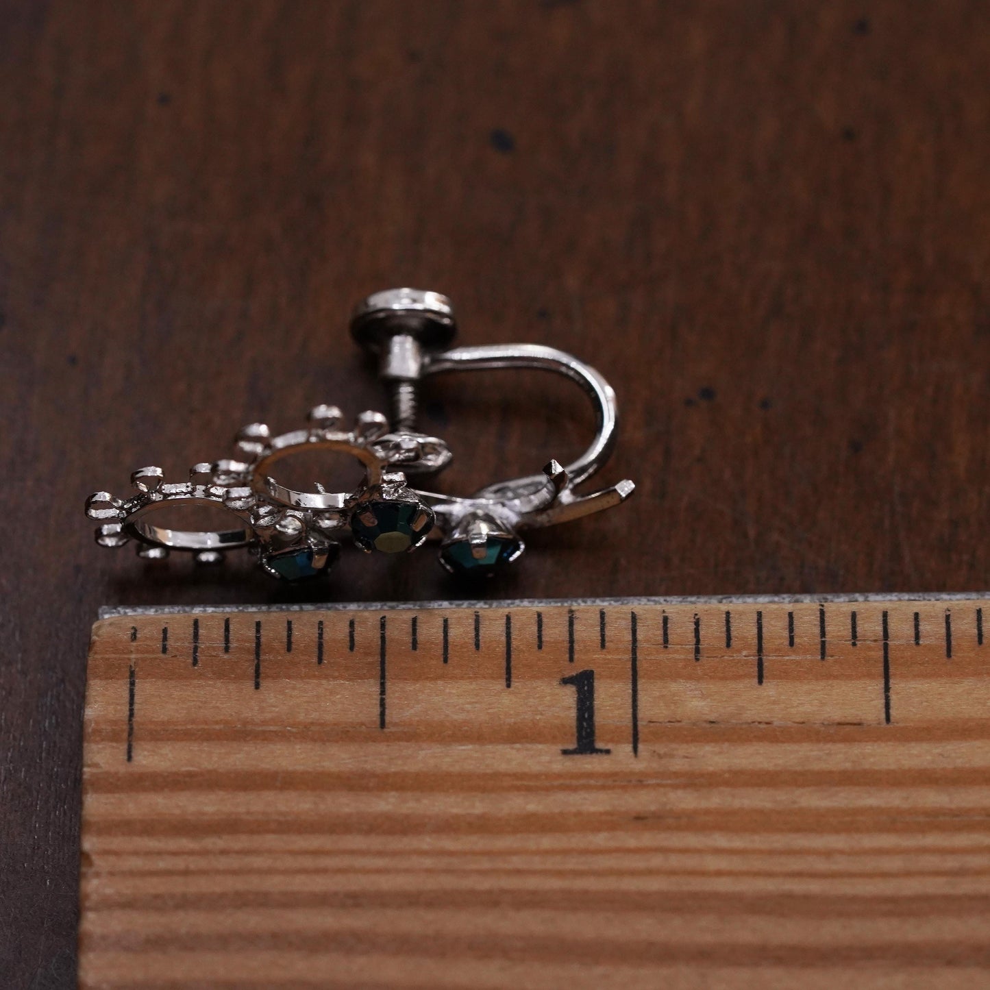 Vintage sterling silver handmade single earring, 925 screw back flower