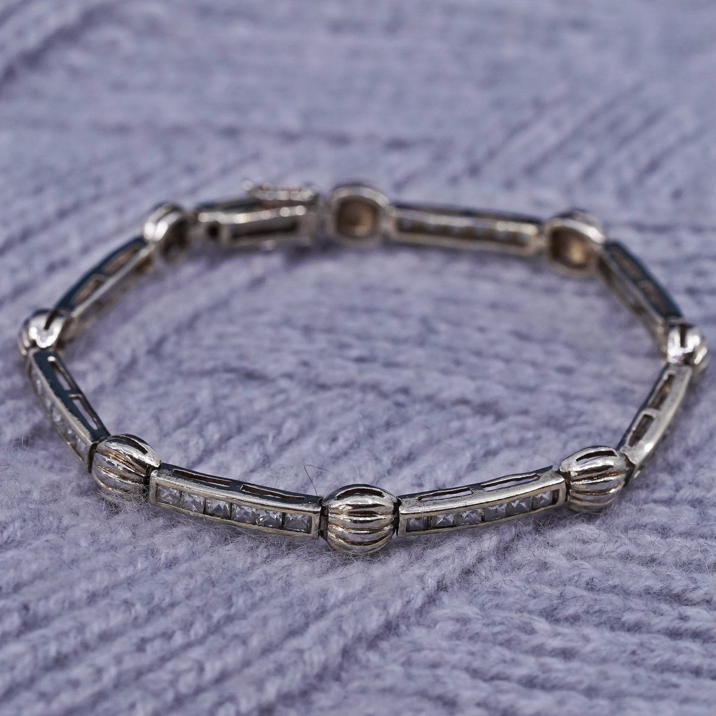 7”, vintage vermeil gold over sterling 925 silver tennis bracelet with cz