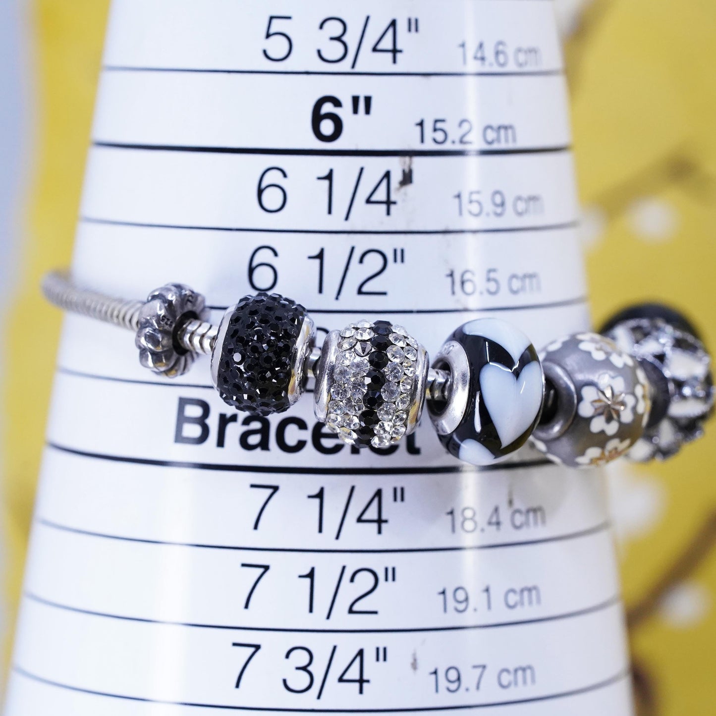 6.75”, Ralph Lauren sterling silver bracelet 925 snake chain glass floral charm