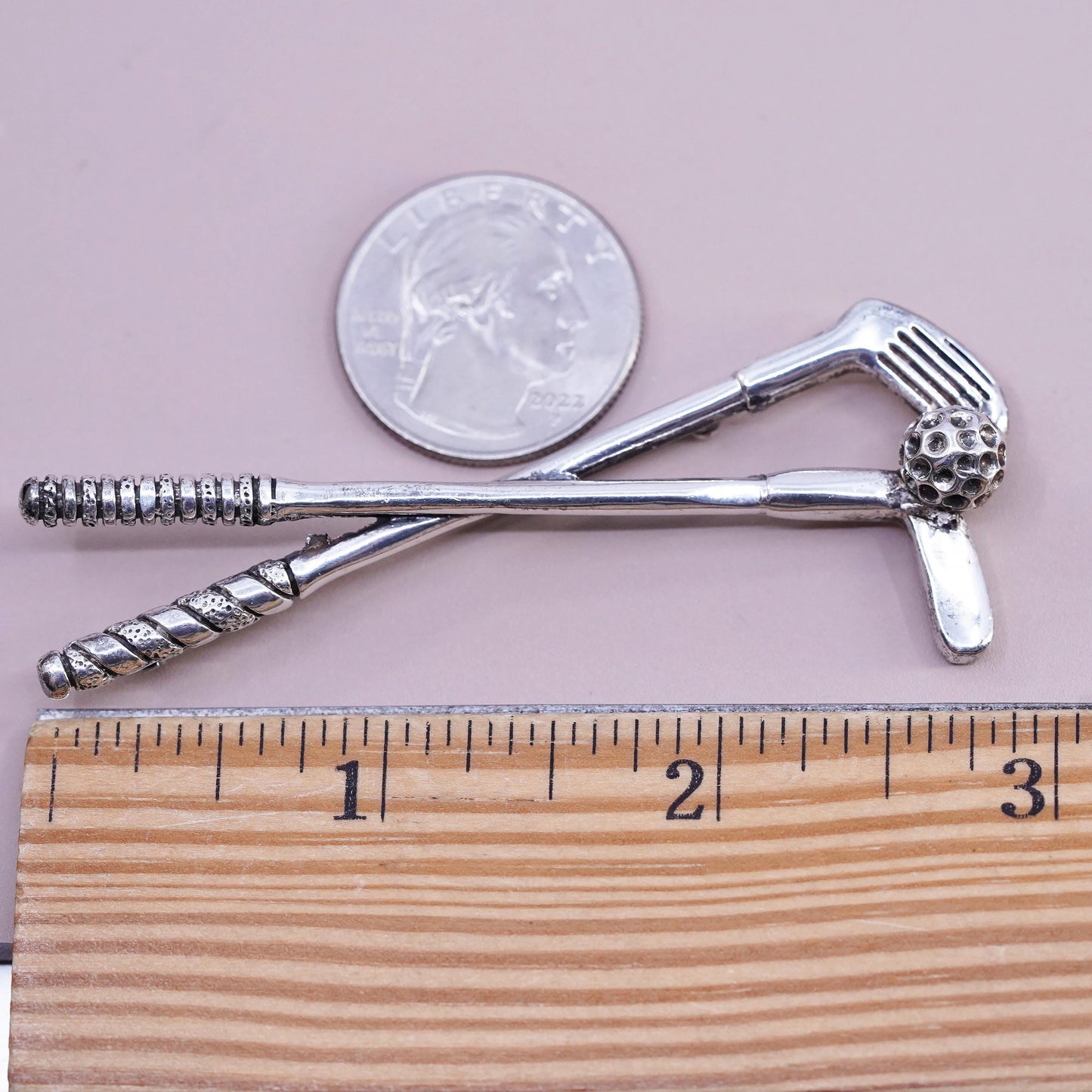 Vintage Taxco Mexico 925 Sterling Silver Golf Clubs Driver Ball Pin Brooch